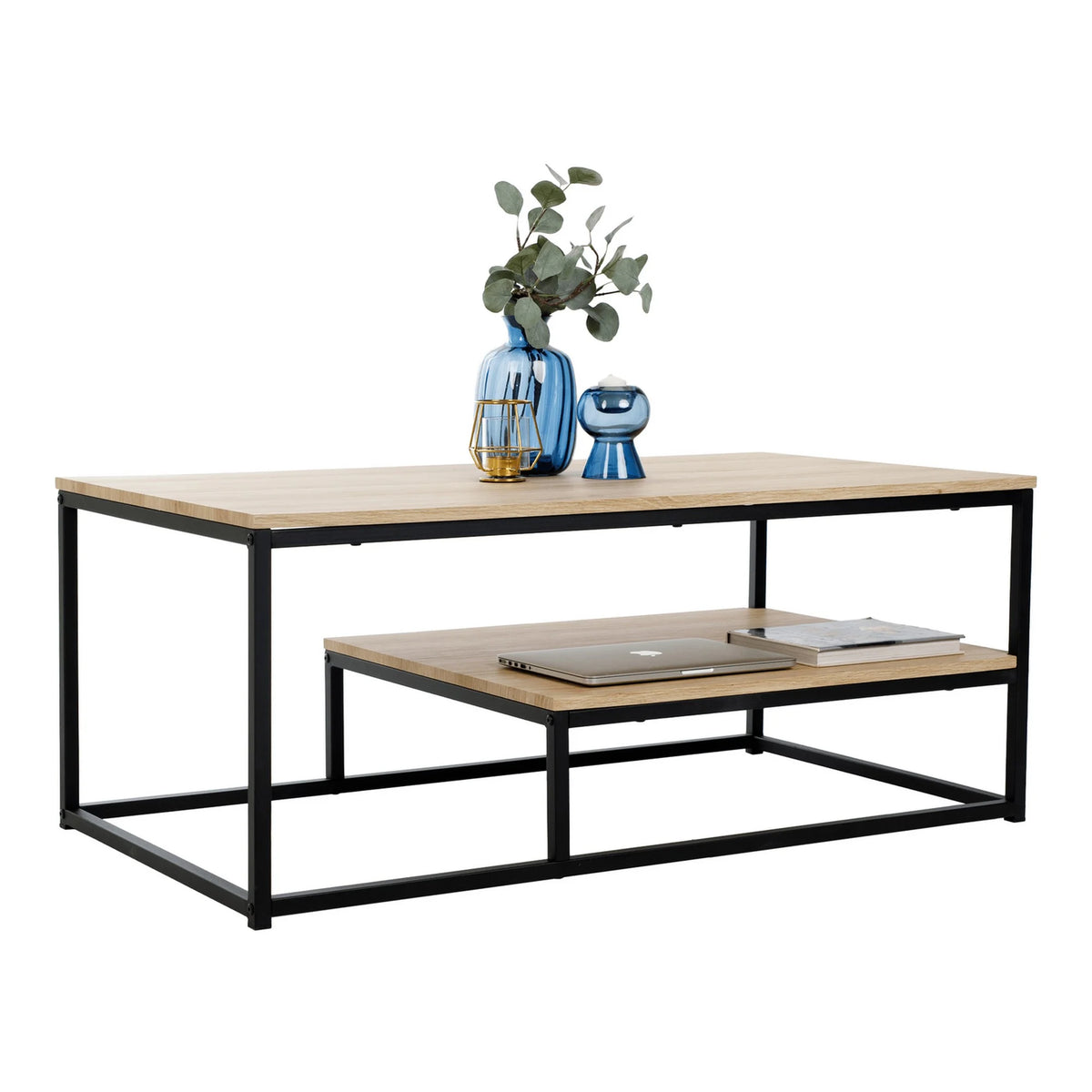 Masuta cafea LARON, stejar deschis/negru, 110x60x45 cm