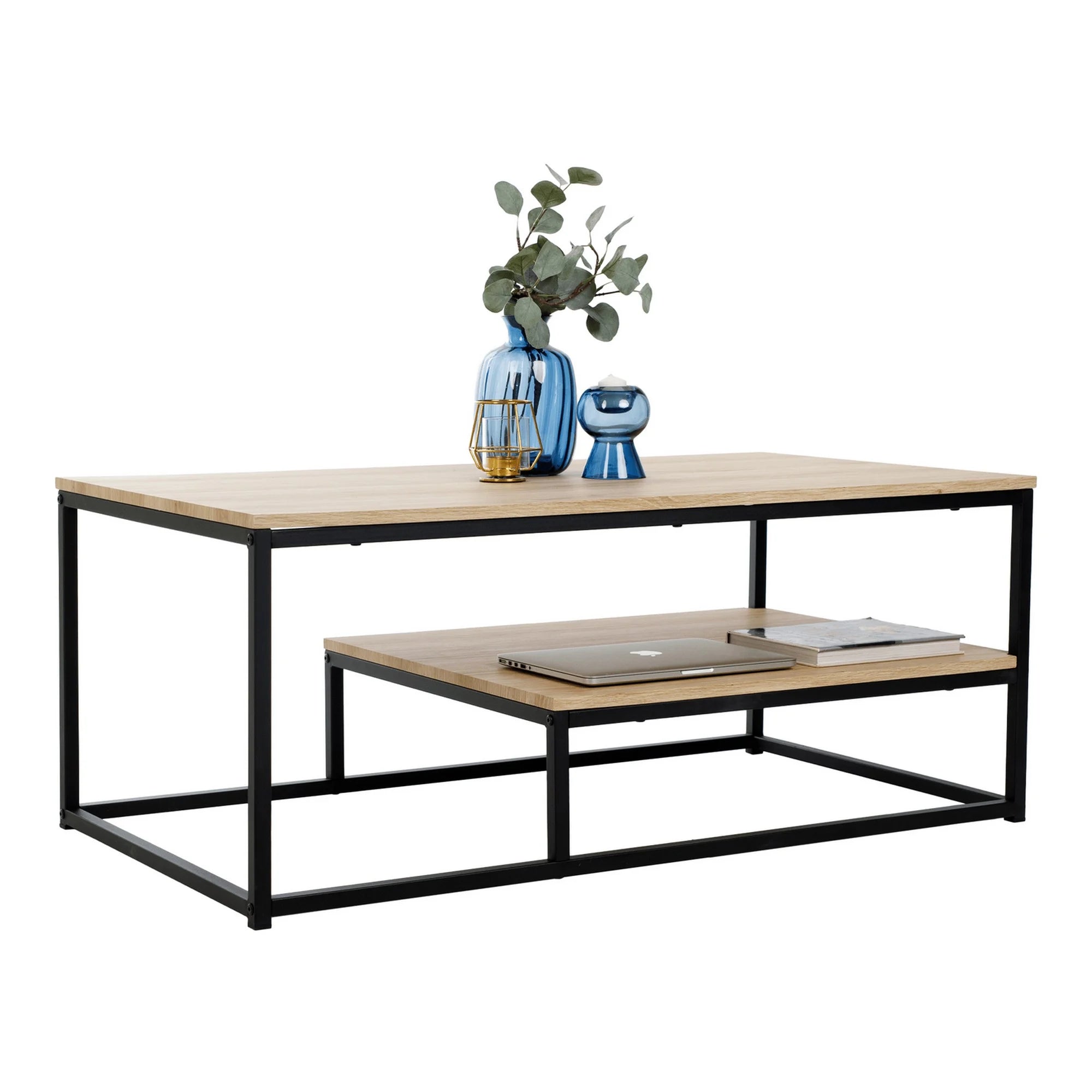 Masuta cafea LARON, stejar deschis/negru, 110x60x45 cm