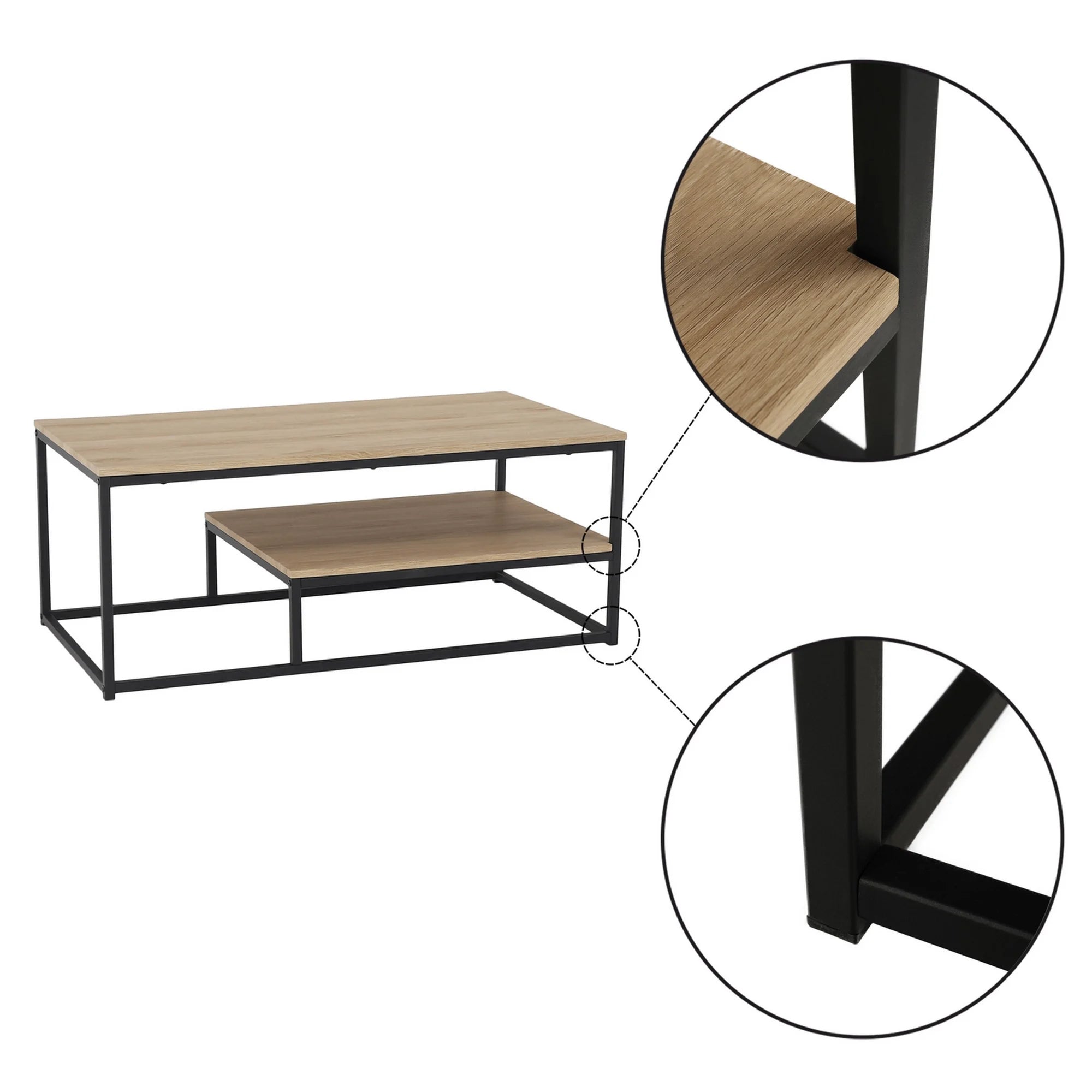 Masuta cafea LARON, stejar deschis/negru, 110x60x45 cm