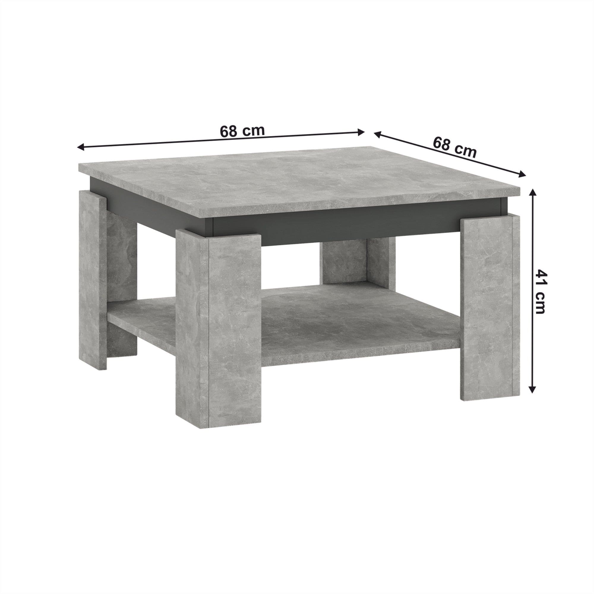 Masuta cafea LEJSY, gri beton/gri grafit, 68x68x41 cm