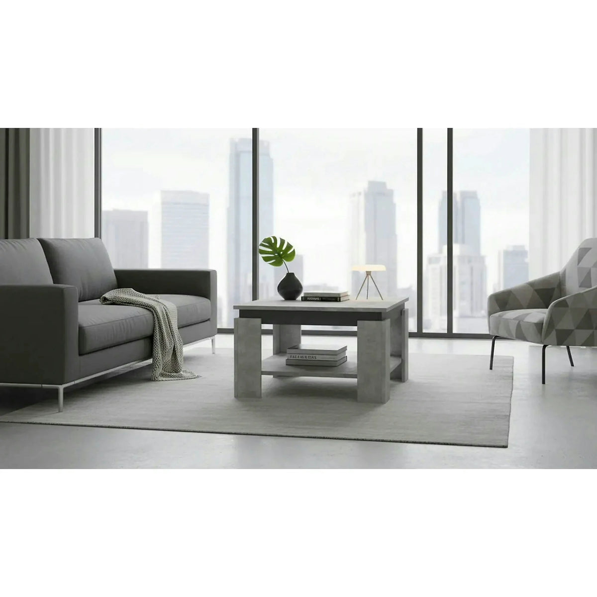 Masuta cafea LEJSY, gri beton/gri grafit, 68x68x41 cm