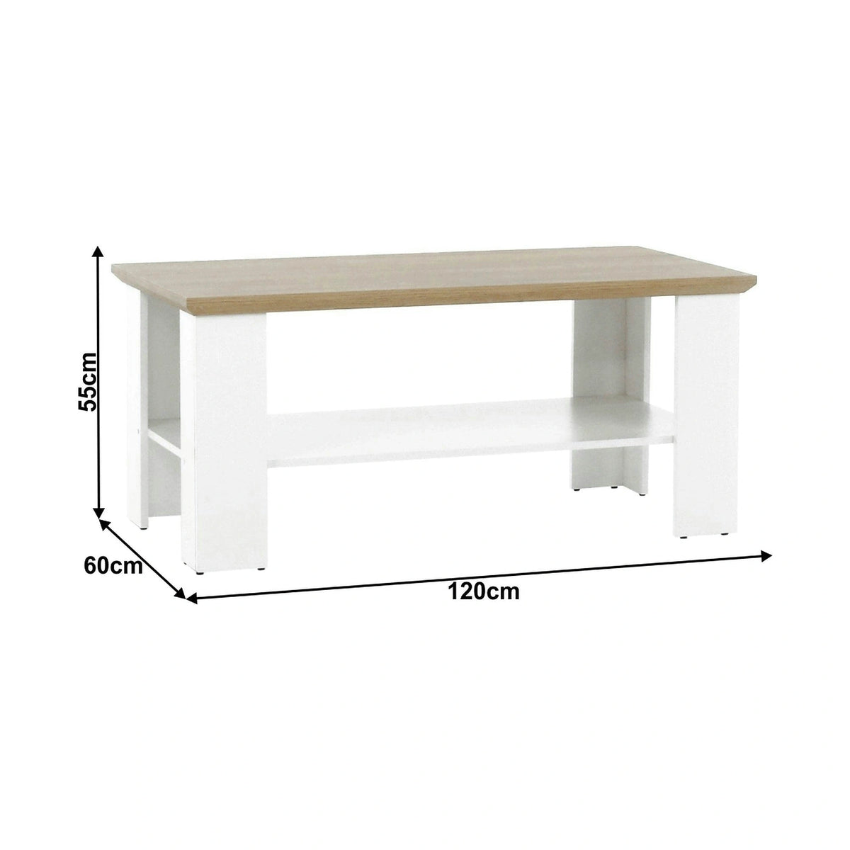 Masuta cafea LEON MZ17, PAL laminat, alb/stejar grand, 120x60x55 cm