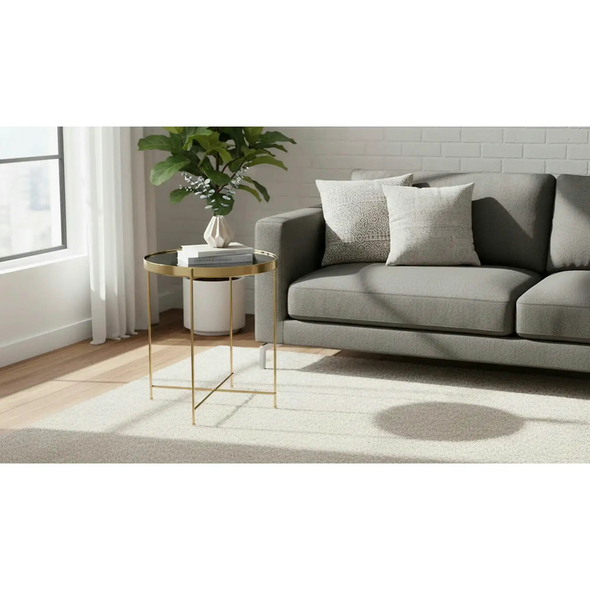 Masuta cafea LEONE, auriu, sticla/metal, 43x43x46 cm