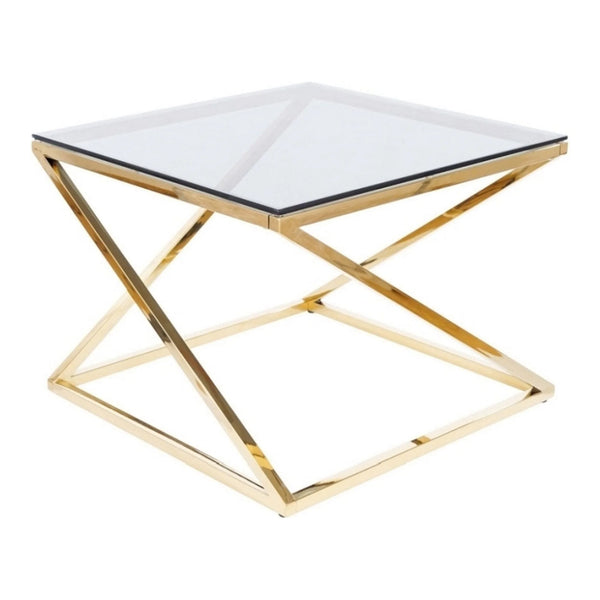 Masuta cafea LIAM, fumuriu/auriu, sticla temperata/otel inoxidabil, 60x60x45 cm
