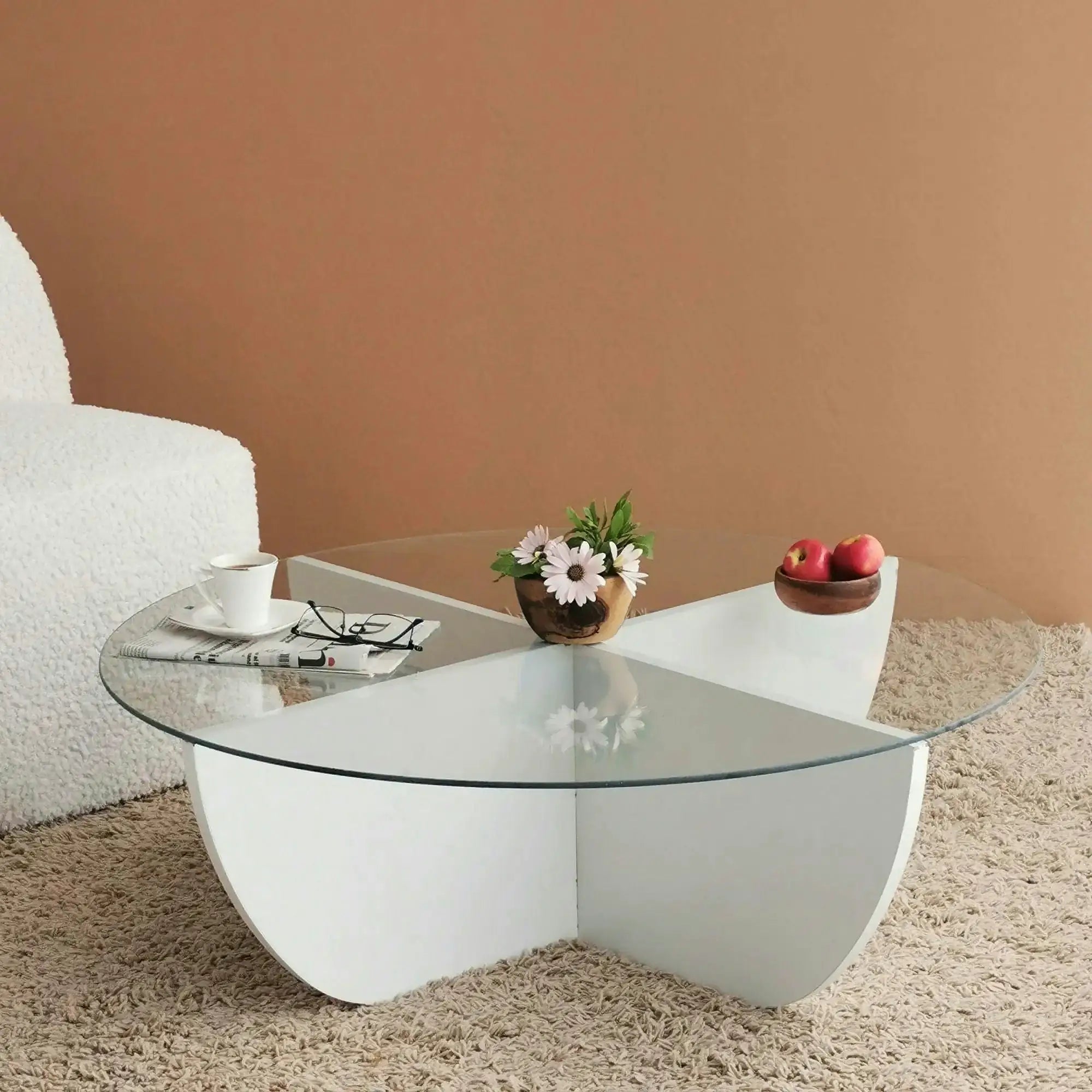 Masuta cafea Lily, alb, sticla/PAL, 90x90x30 cm