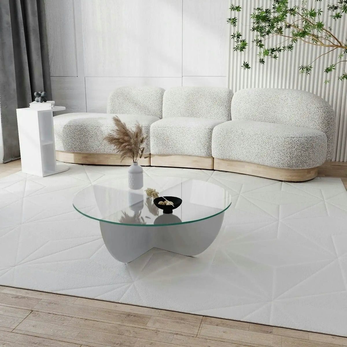 Masuta cafea Lily, alb, sticla/PAL, 90x90x30 cm