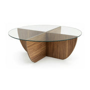 Masuta cafea Lily, transparent/nuc, sticla/PAL melaminat, 90x90x30 cm
