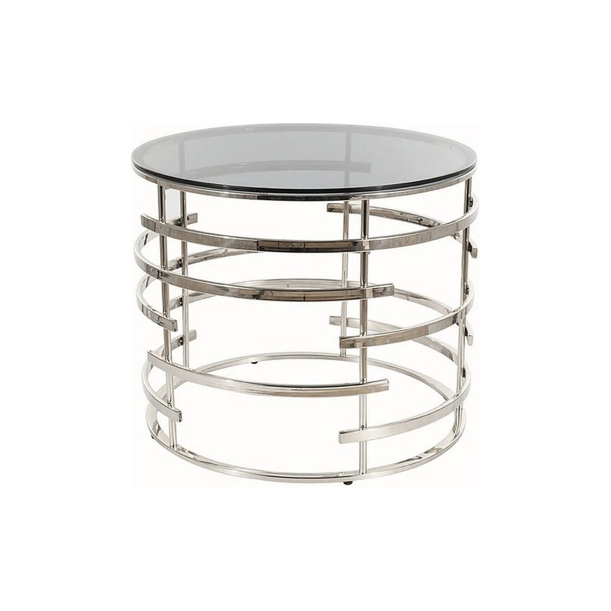 Masuta cafea LIVIA, fumuriu/argintiu, sticla securizata/otel, 60x50 cm