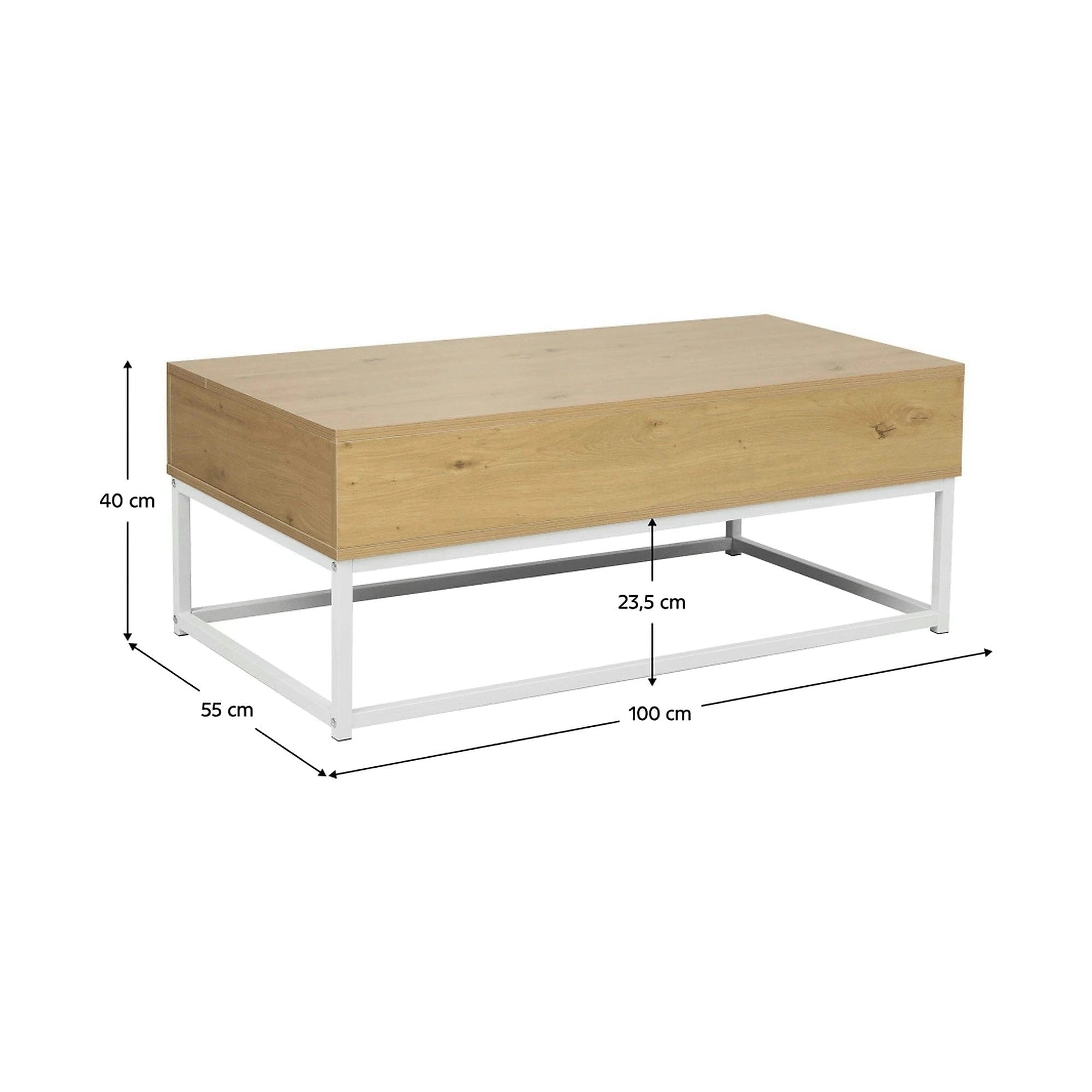 Masuta cafea LIVINA, stejar/alb, DTD laminat, 100x55x40 cm