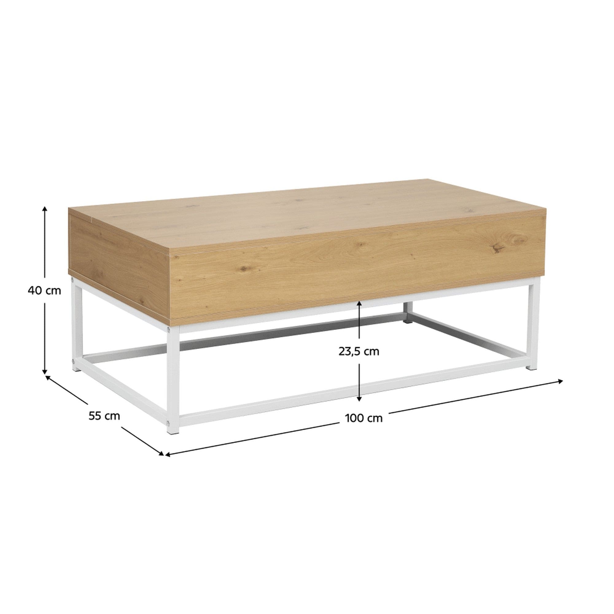 Masuta cafea LIVINA, stejar/alb, DTD laminat, 100x55x40 cm