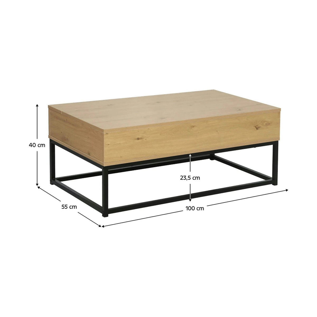 Masuta cafea LIVINA, stejar/negru, DTD laminat/metal, 100x55x40 cm