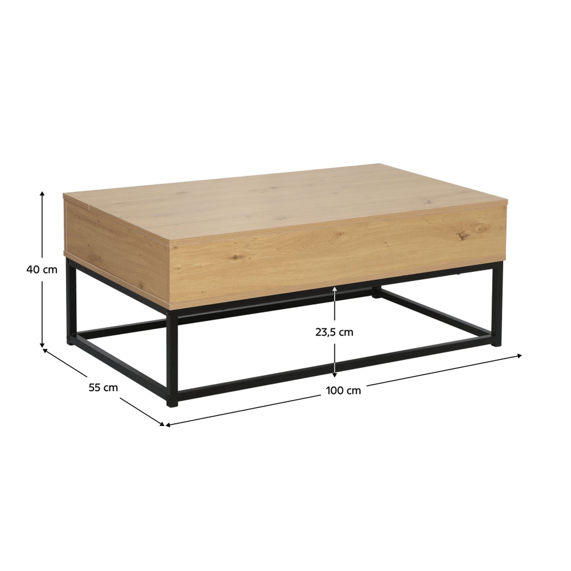 Masuta cafea LIVINA, stejar/negru, DTD laminat/metal, 100x55x40 cm