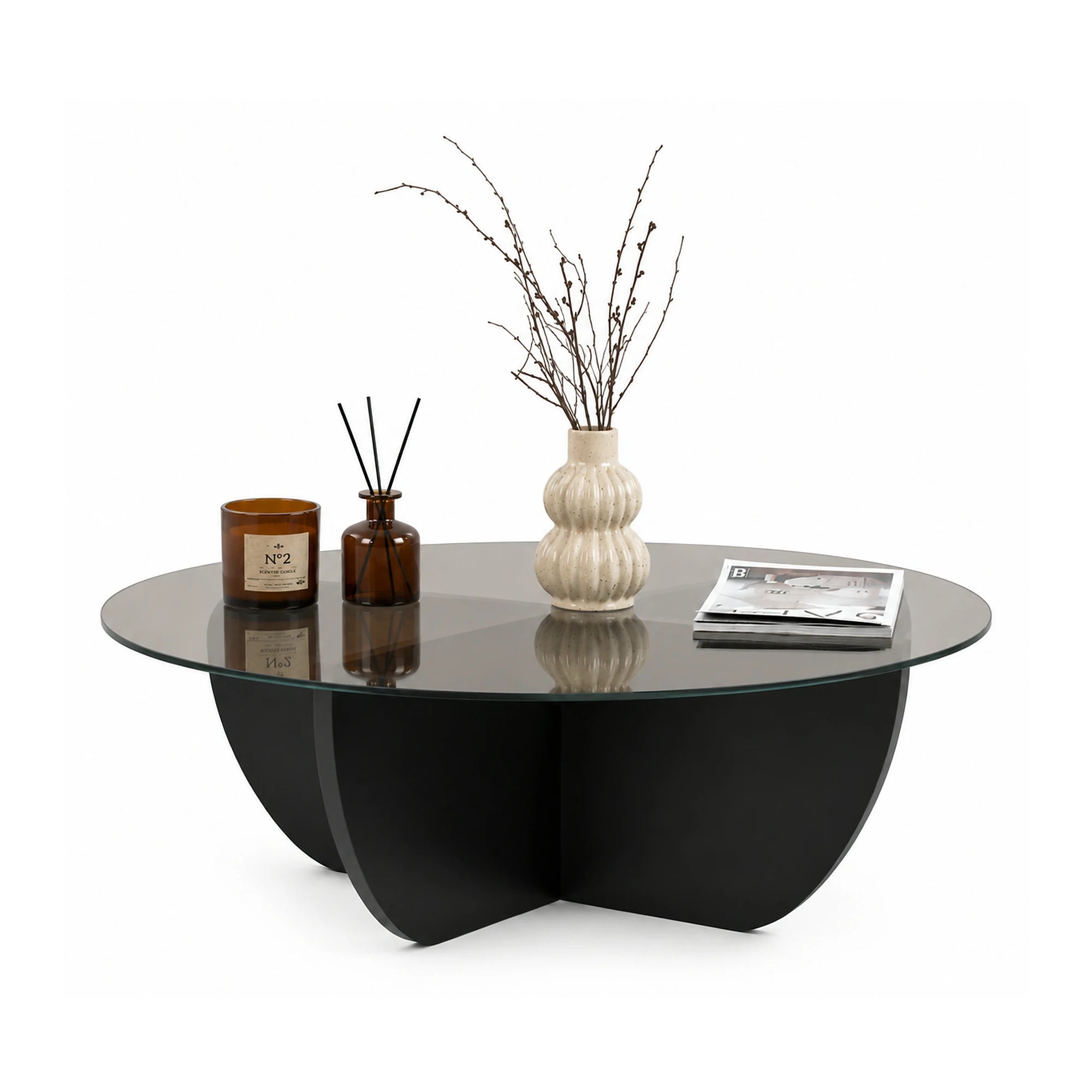 Masuta cafea LIYA, negru/transparent, sticla/PAL, 90x90x30 cm