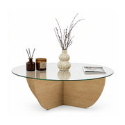 Masuta cafea LIYA, stejar/transparent, sticla/PAL, 90x90x30 cm
