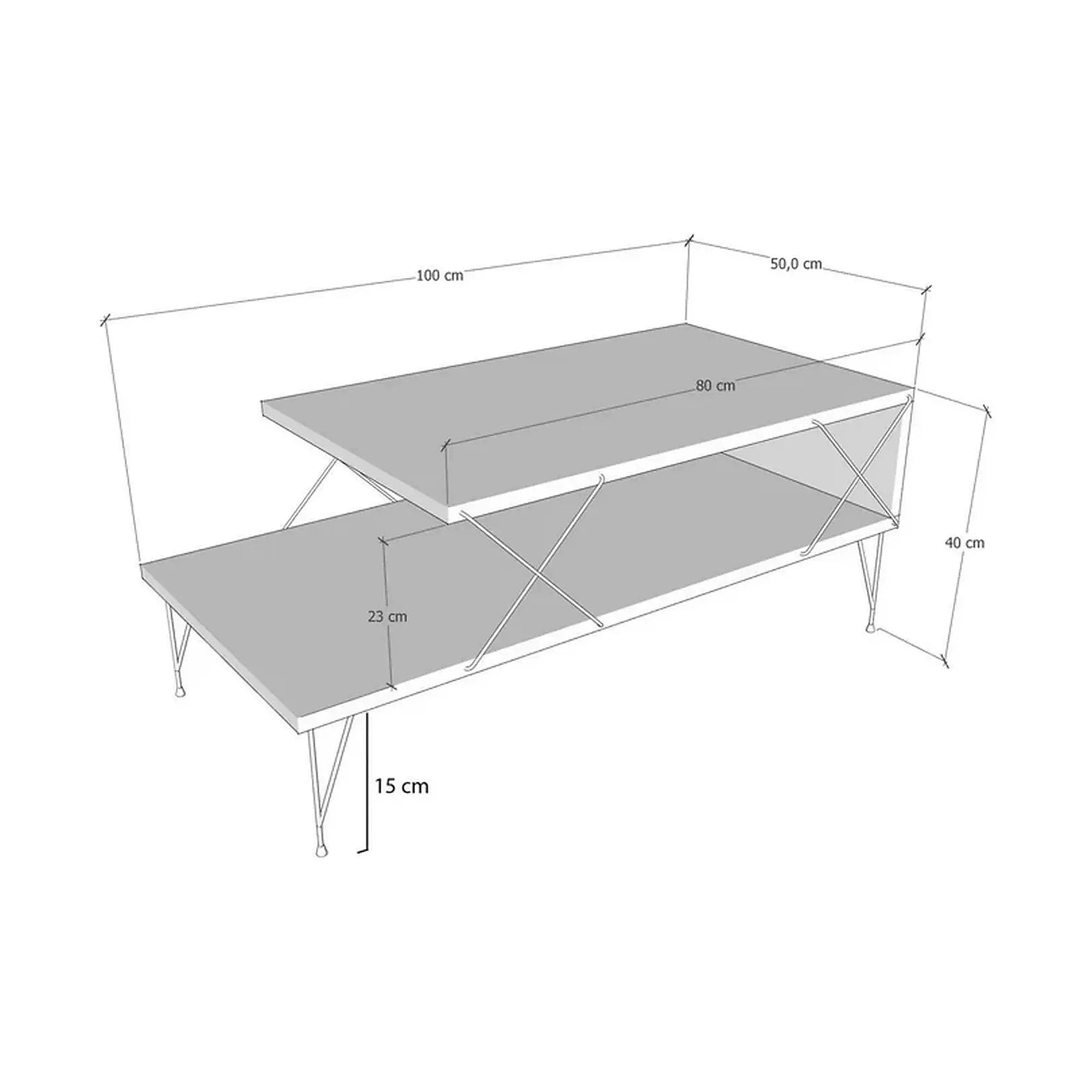 Masuta cafea LOIRE, bej cu efect de marmura/negru, PAL melaminat/metal, 100x50x40 cm
