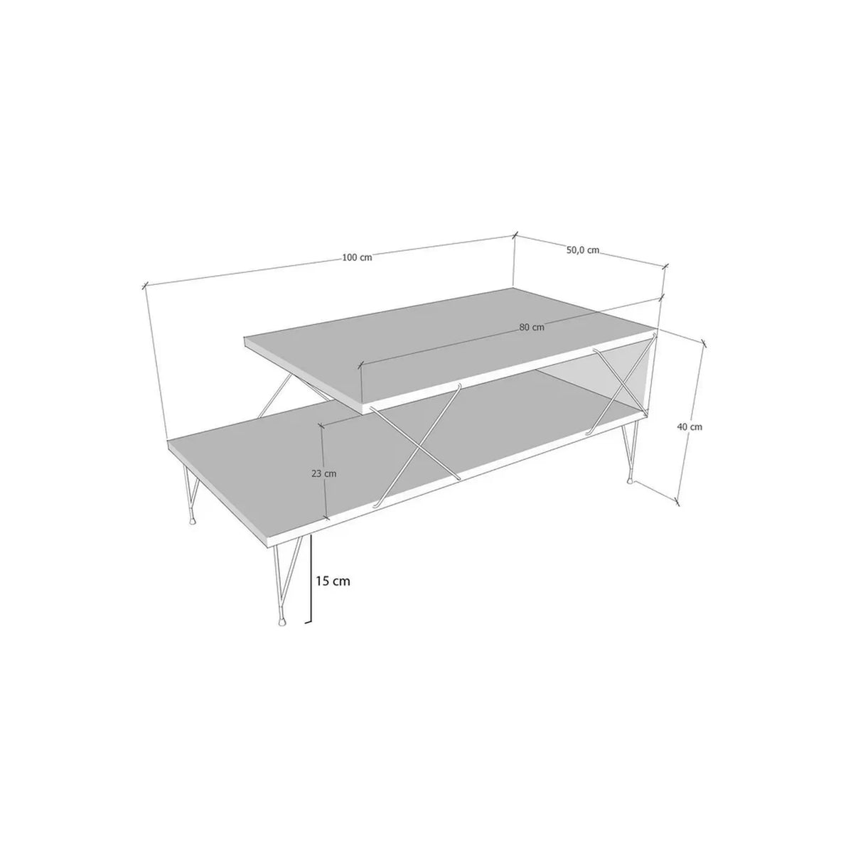 Masuta cafea LOIRE, bej cu efect de marmura/negru, PAL melaminat/metal, 100x50x40 cm
