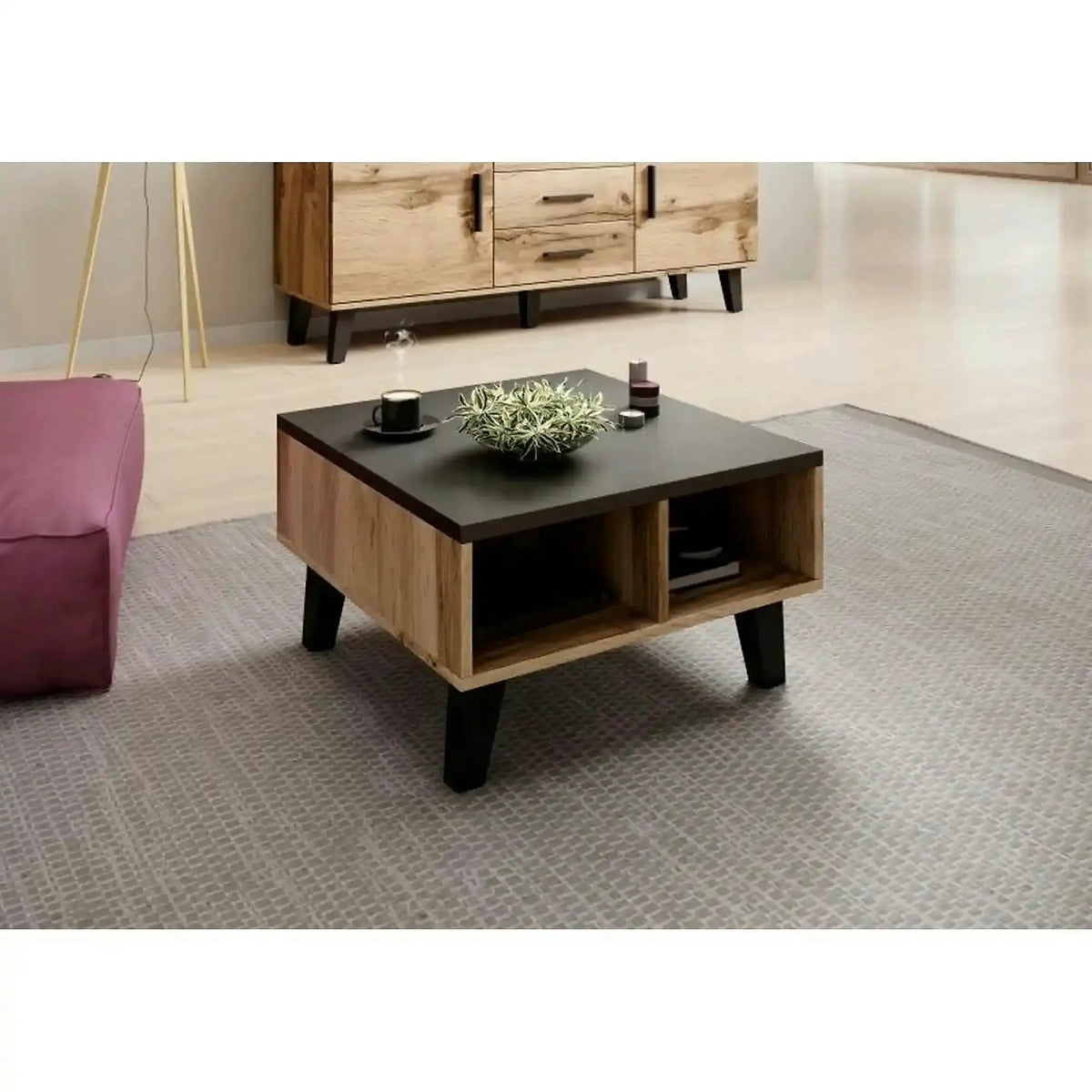 Masuta cafea LOTTA, negru/stejar sonoma, PAL, 60x60x35 cm