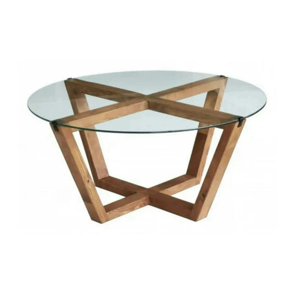 Masuta cafea Lotus, transparent/nuc, sticla/lemn, 75x75x35 cm