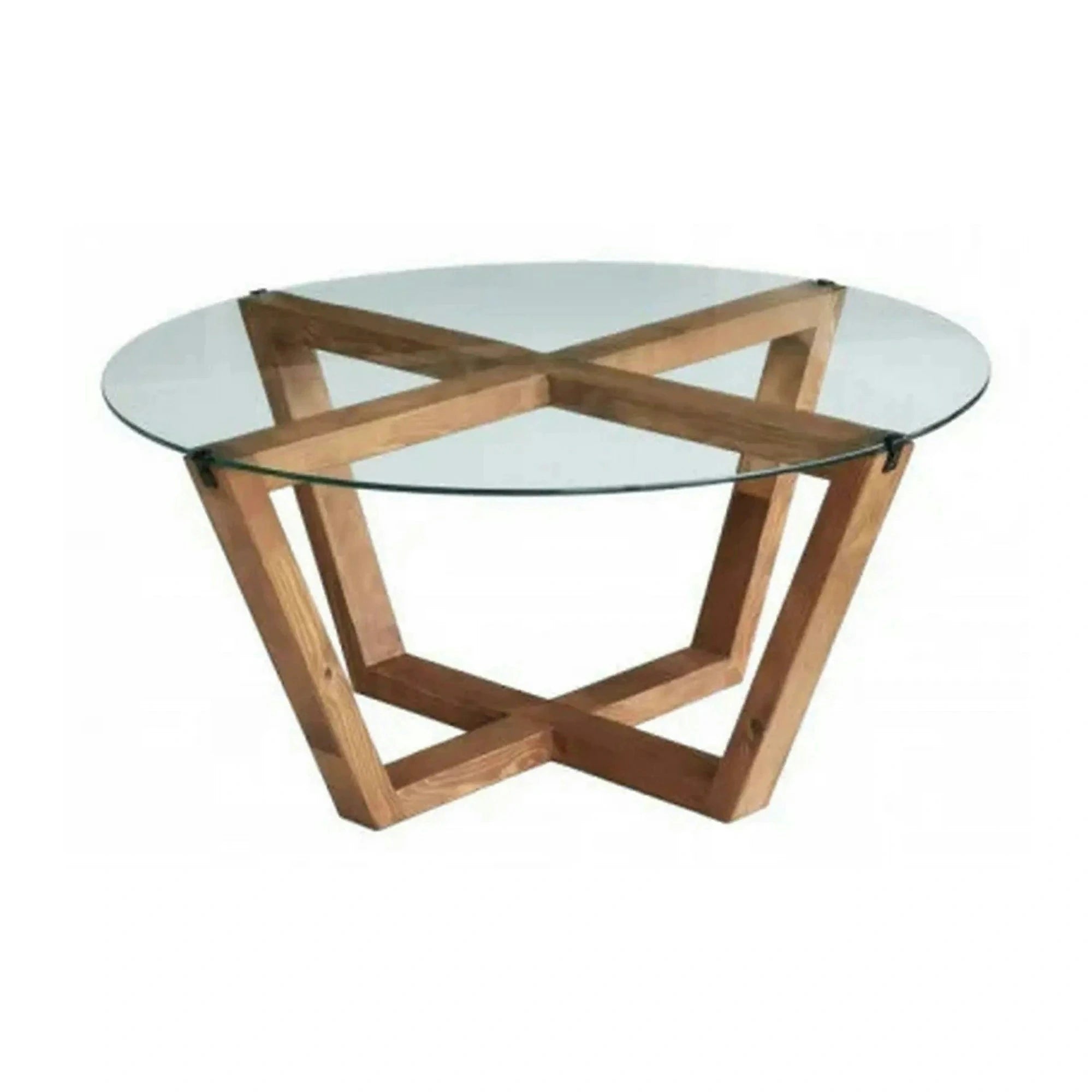 Masuta cafea Lotus, transparent/nuc, sticla/lemn, 75x75x35 cm