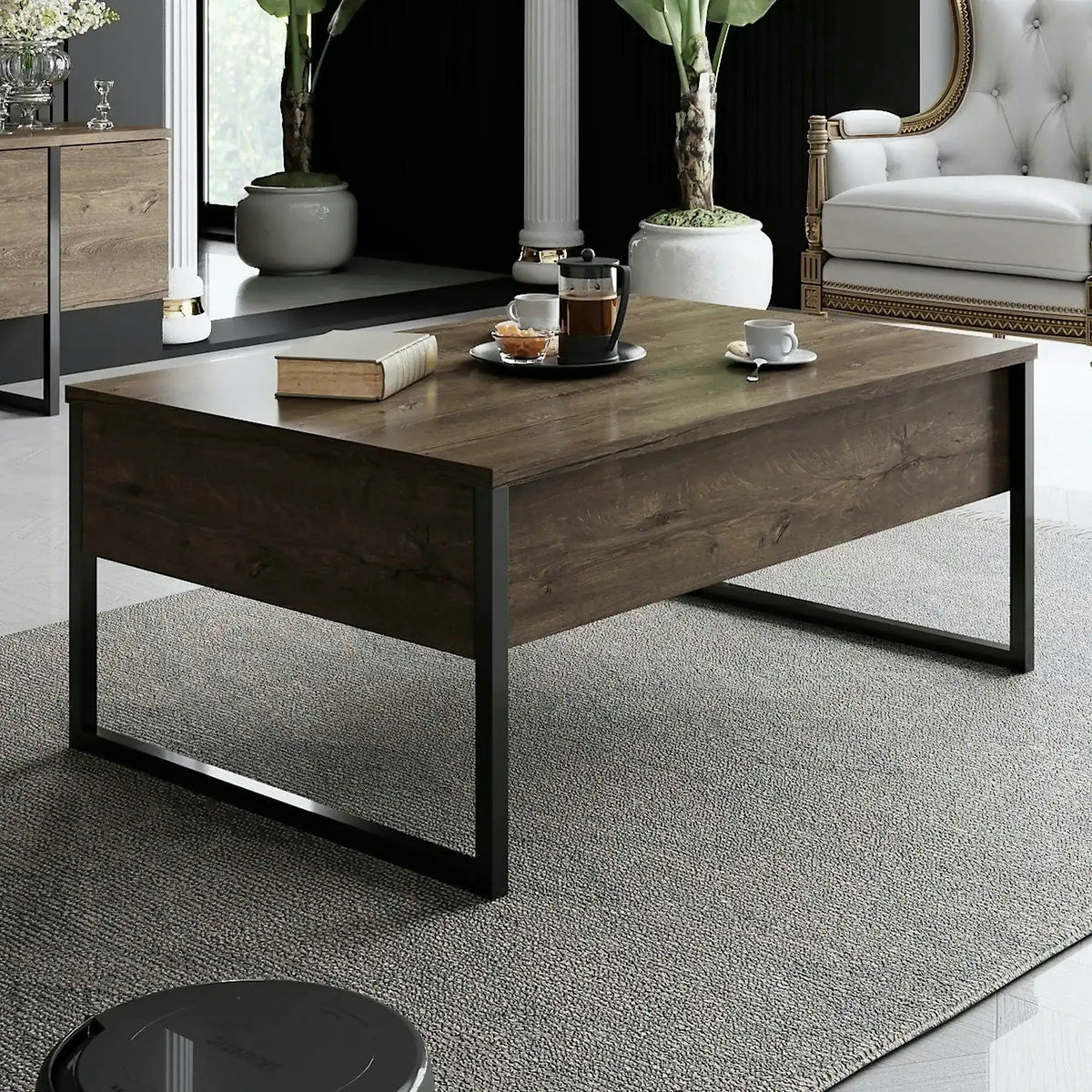 Masuta cafea Luxe, nuc/negru, PAL/metal, 90x60x40 cm
