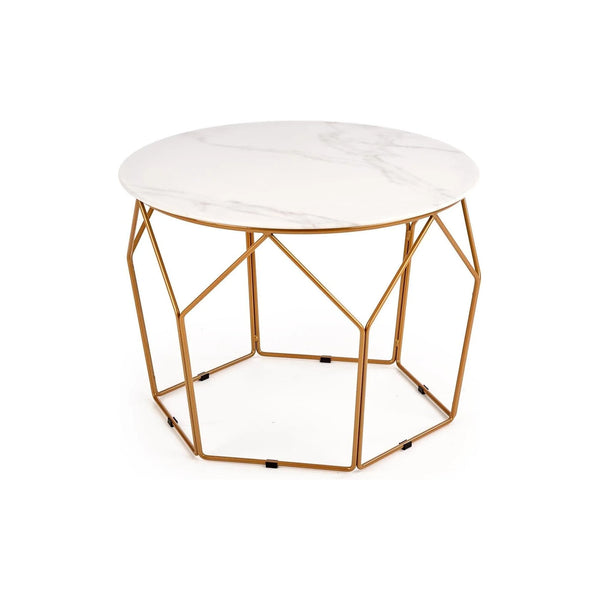 Masuta cafea MADISON, alb cu efect de marmura/auriu, sticla/otel, 60x60x45 cm