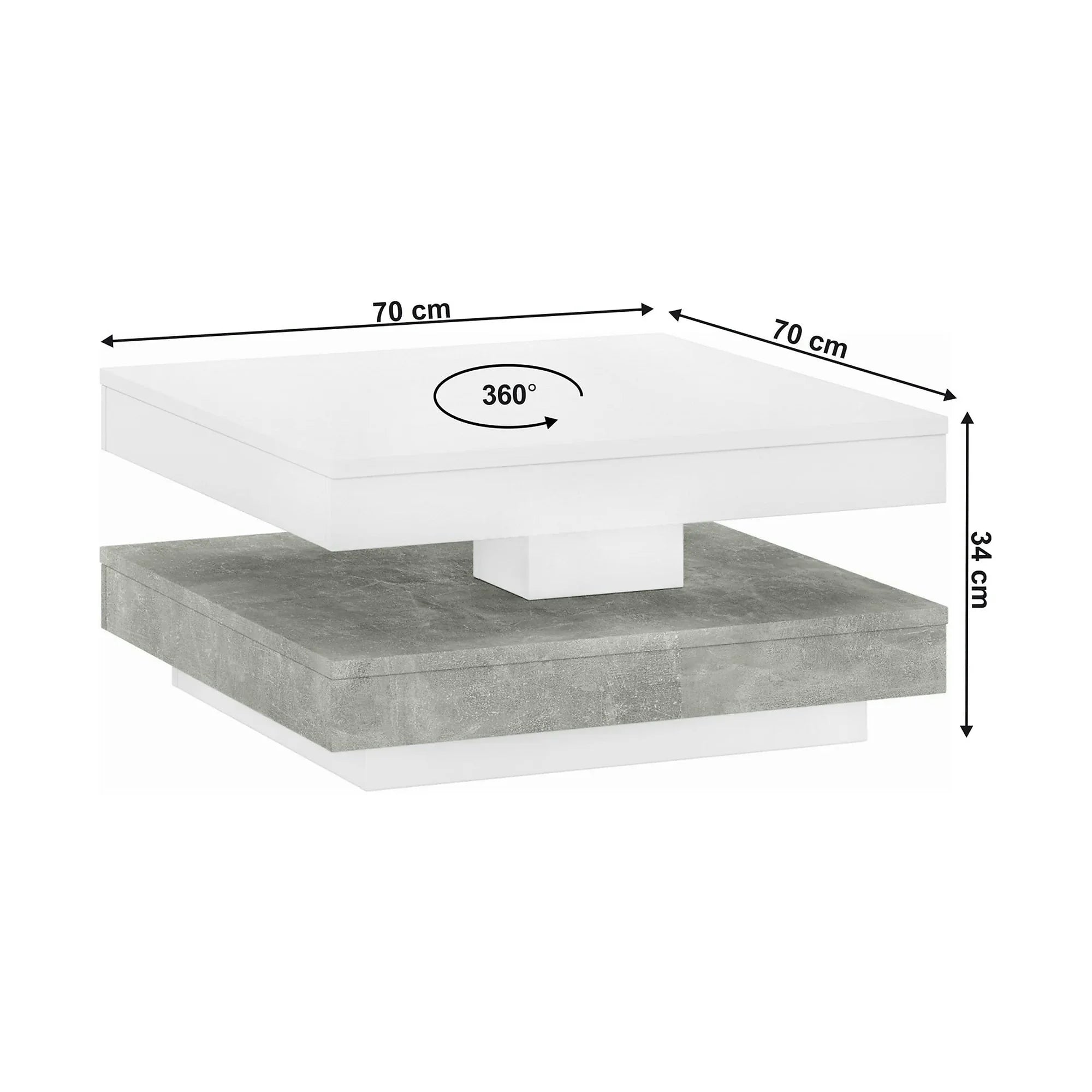 Masuta cafea MANDY, alb/gri beton, 70x70x34 cm