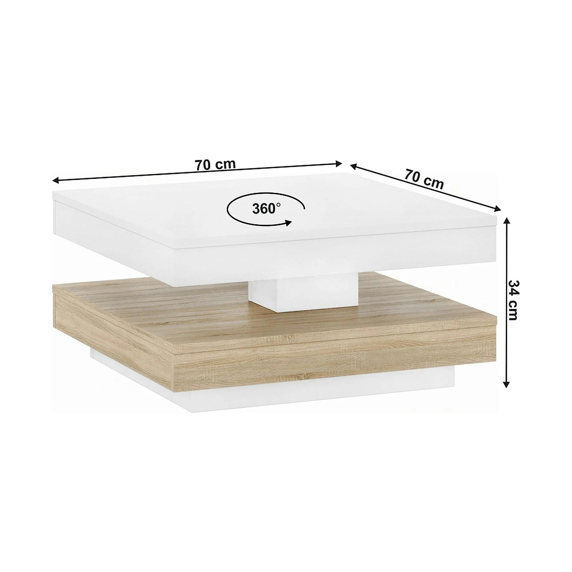 Masuta cafea MANDY, alb/stejar sonoma, 70x70x34 cm