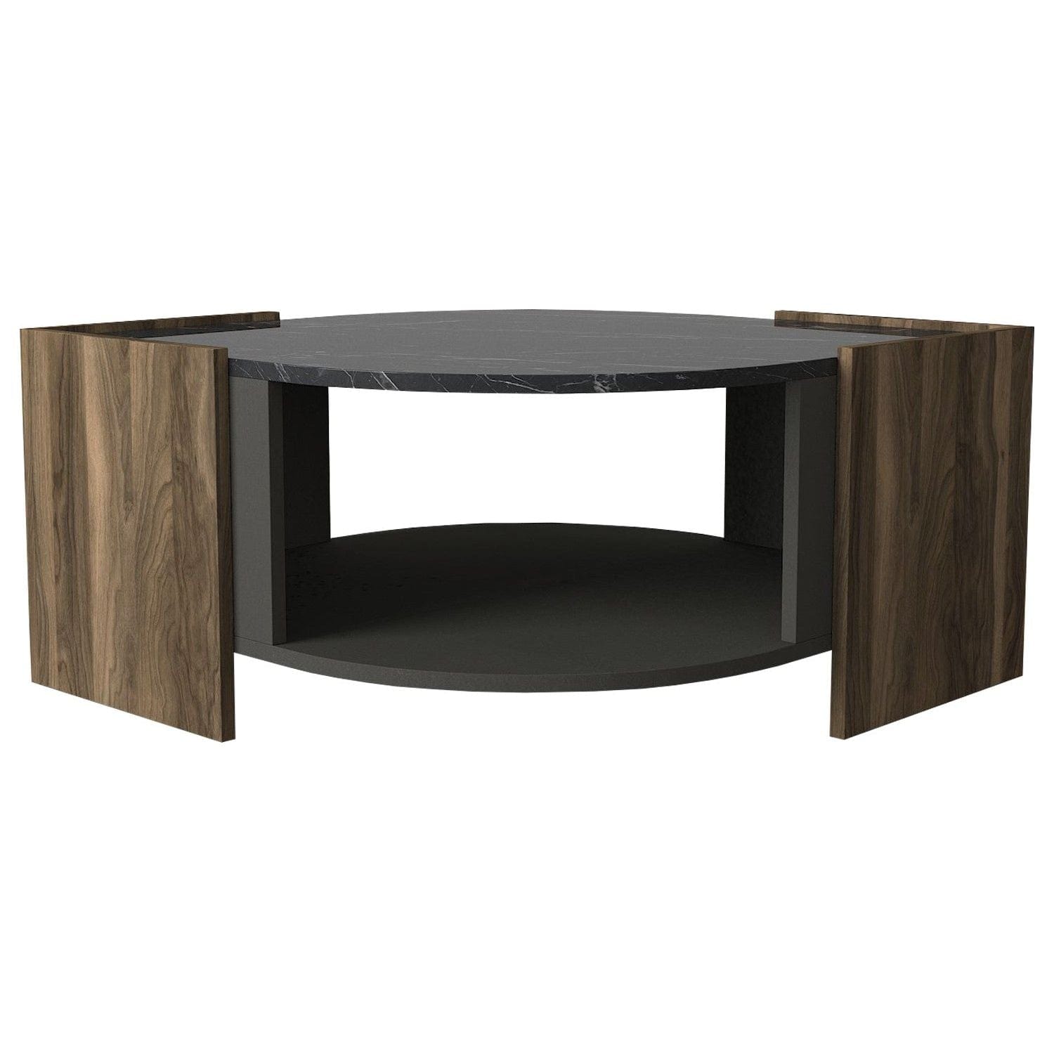 Masuta cafea MARBEL, negru cu efect de marmura/nuc, PAL melaminat, 75x75x40 cm