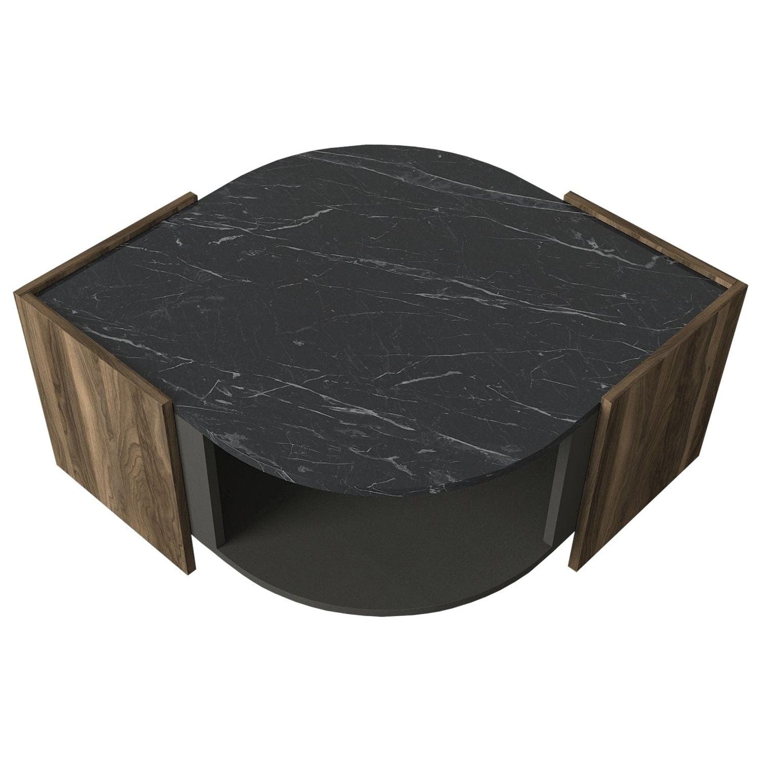 Masuta cafea MARBEL, negru cu efect de marmura/nuc, PAL melaminat, 75x75x40 cm