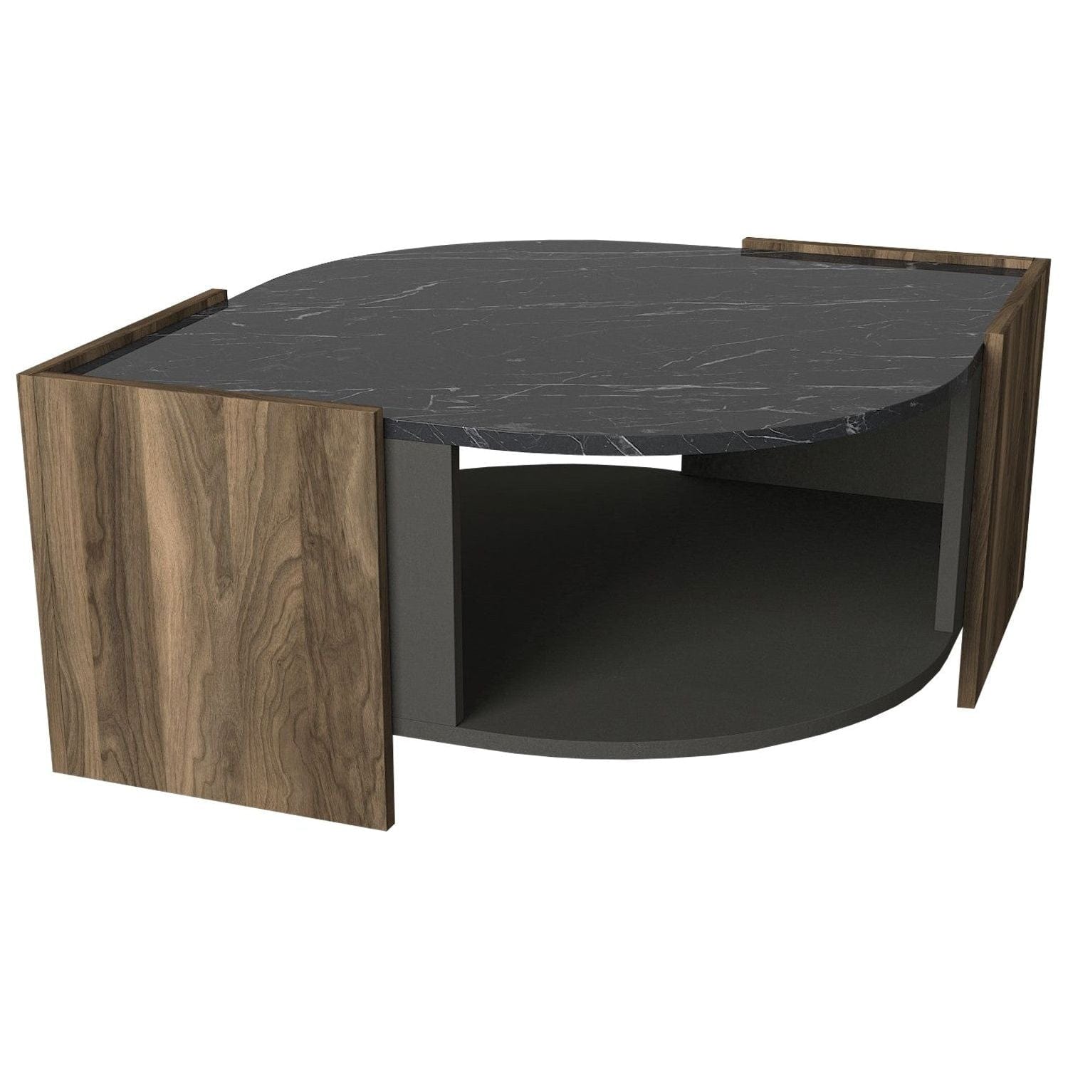 Masuta cafea MARBEL, negru cu efect de marmura/nuc, PAL melaminat, 75x75x40 cm