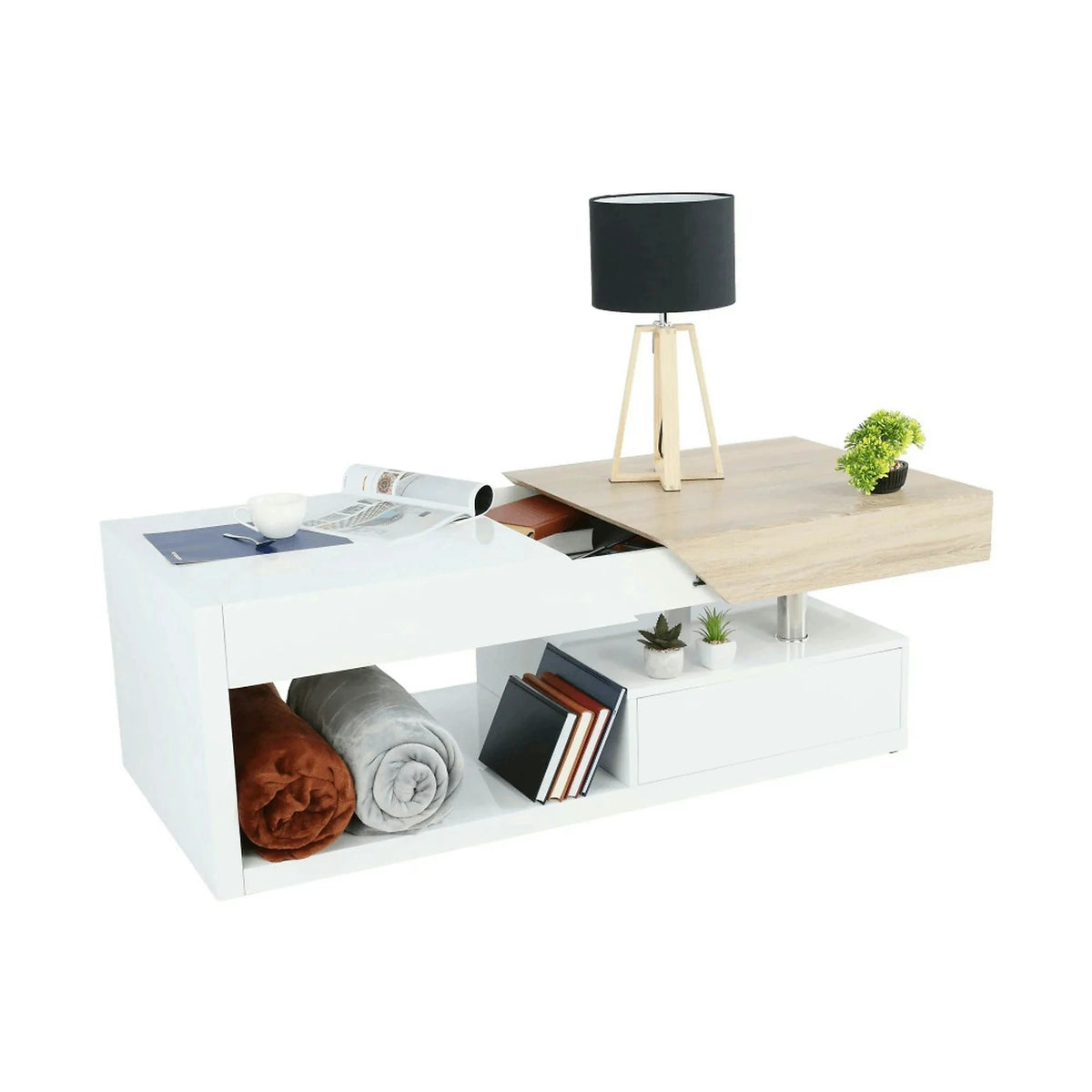 Masuta cafea MELIDA, alb/stejar sonoma, 120x60x43 cm