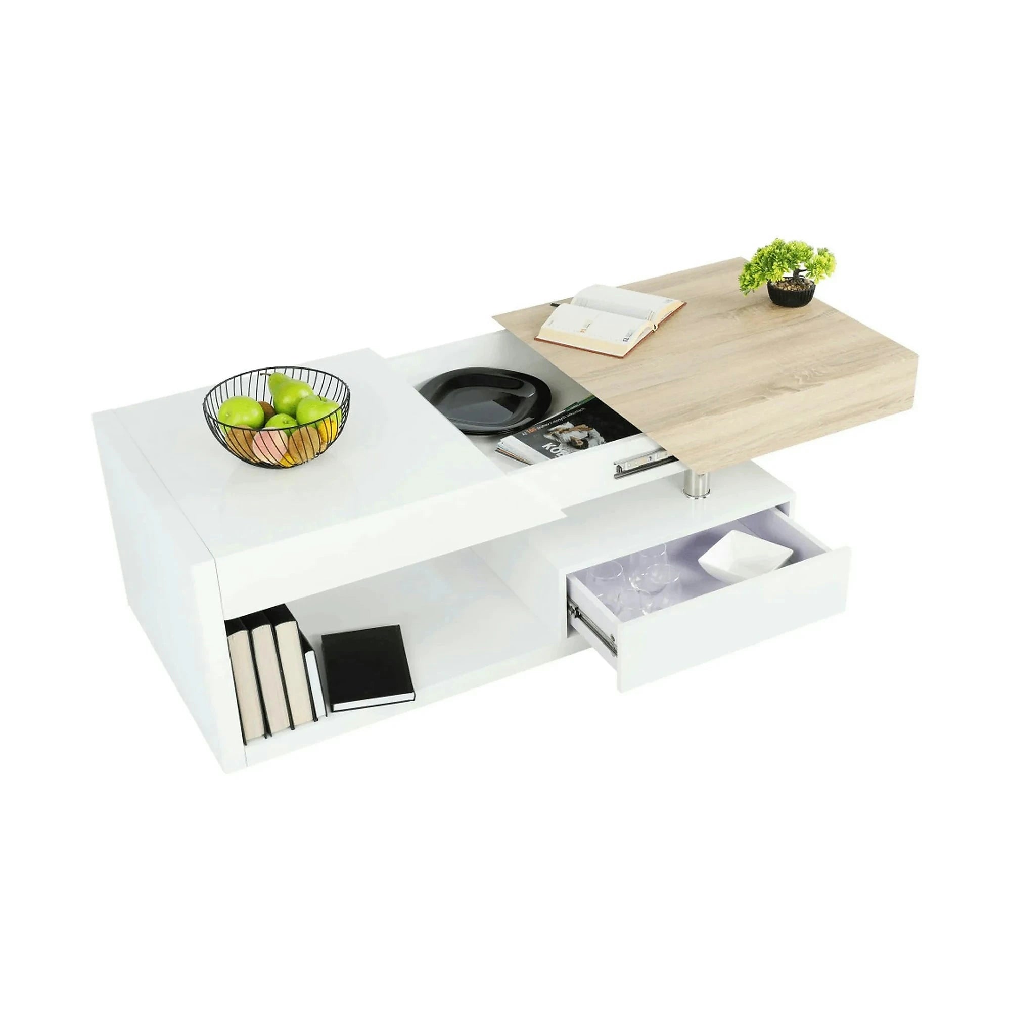 Masuta cafea MELIDA, alb/stejar sonoma, 120x60x43 cm