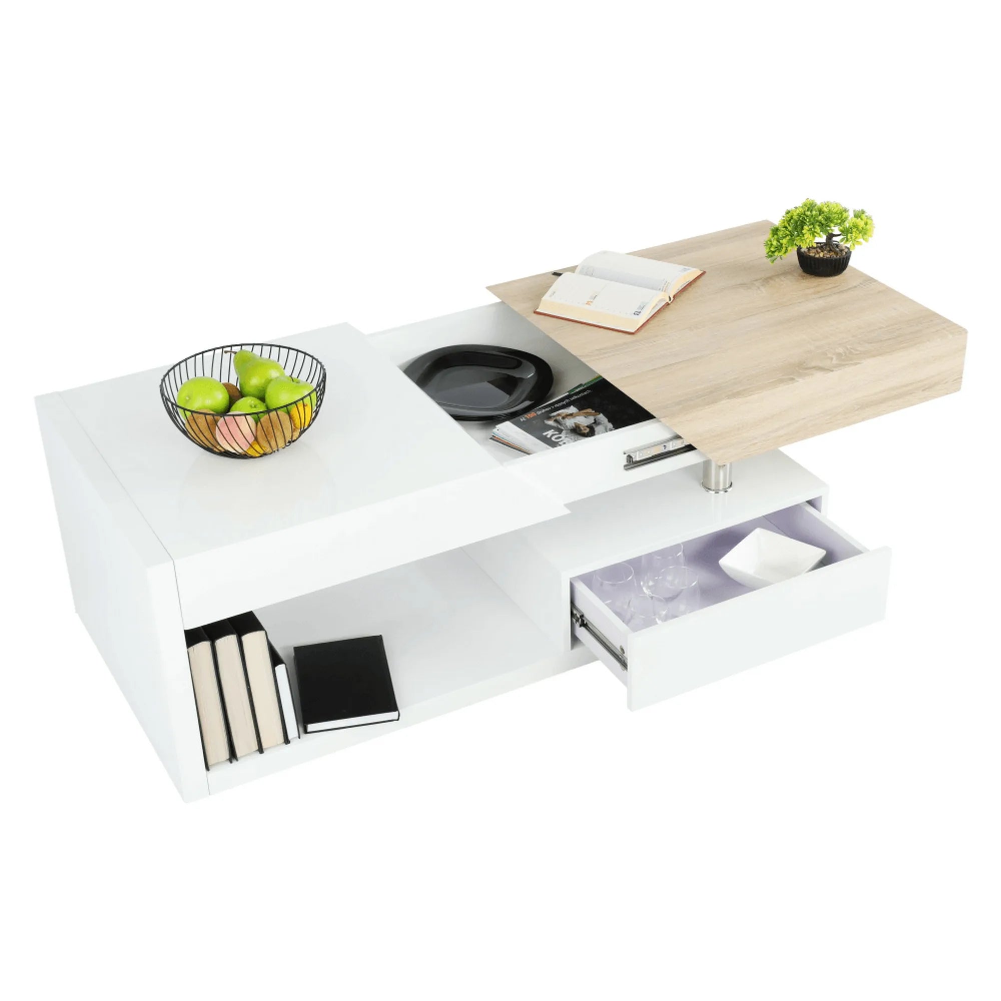 Masuta cafea MELIDA, alb/stejar sonoma, 120x60x43 cm