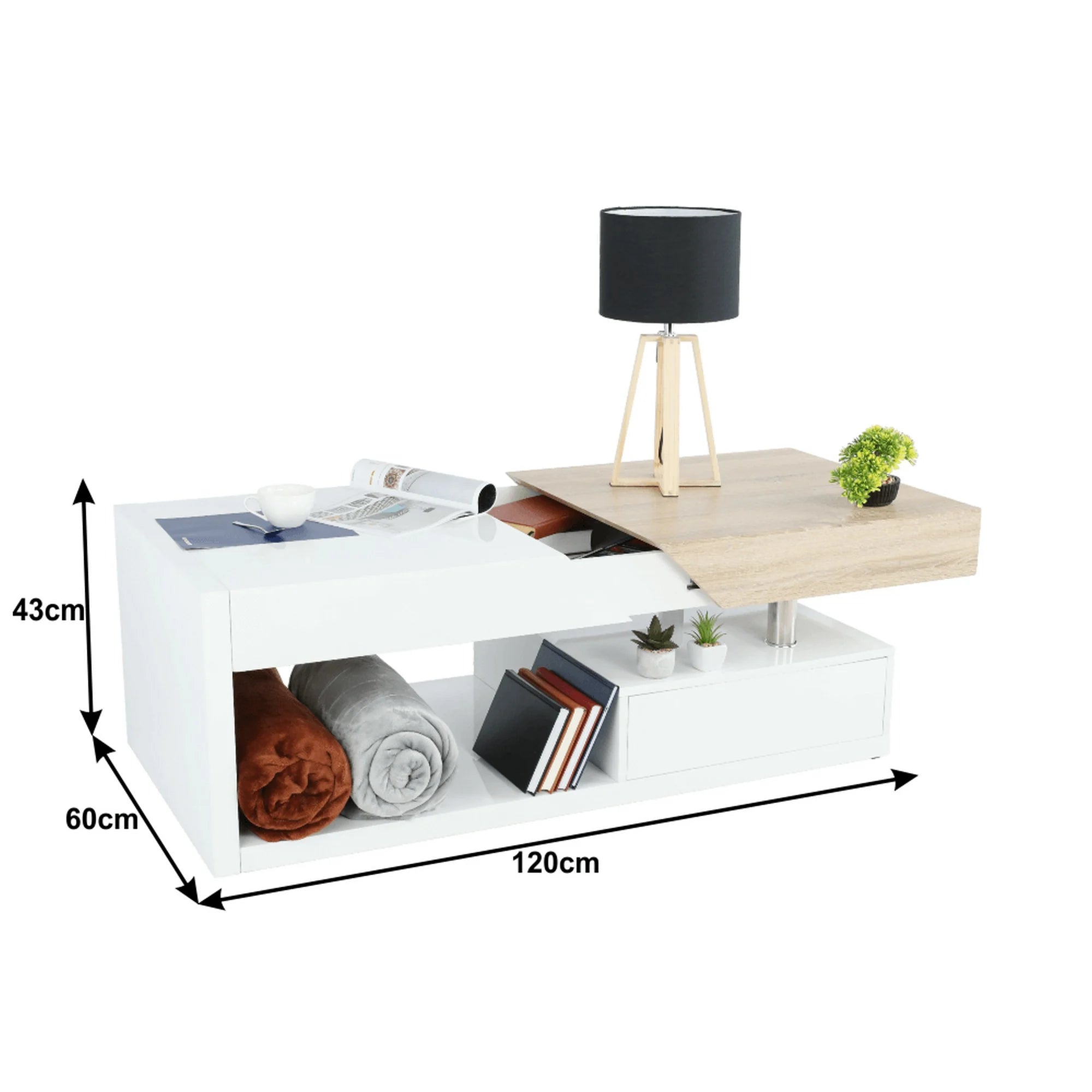 Masuta cafea MELIDA, alb/stejar sonoma, 120x60x43 cm
