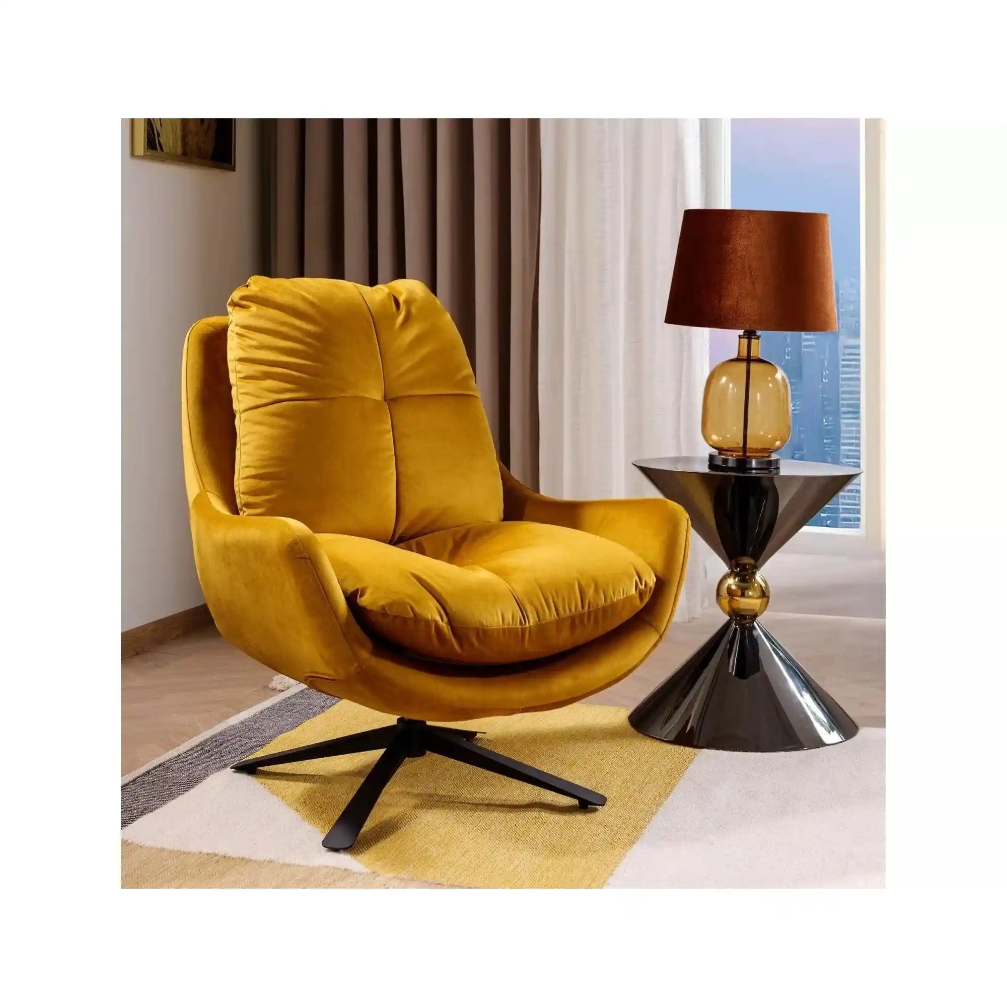 Masuta cafea MIRA, negru/auriu, metal, 50x56 cm