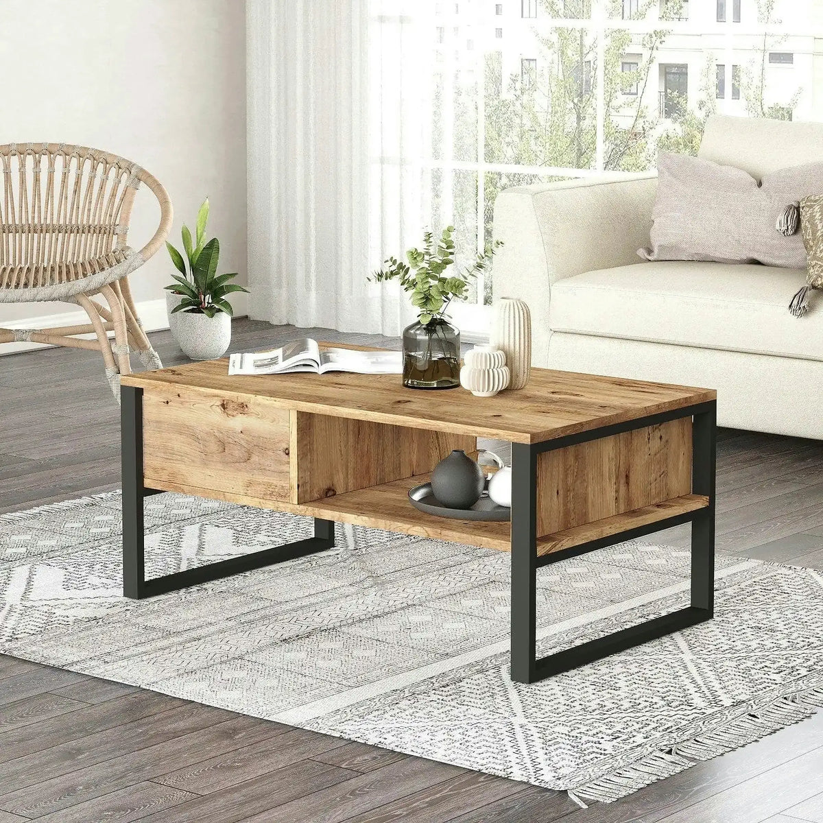 Masuta cafea ML34-A, stejar, PAL, 100x60x44 cm
