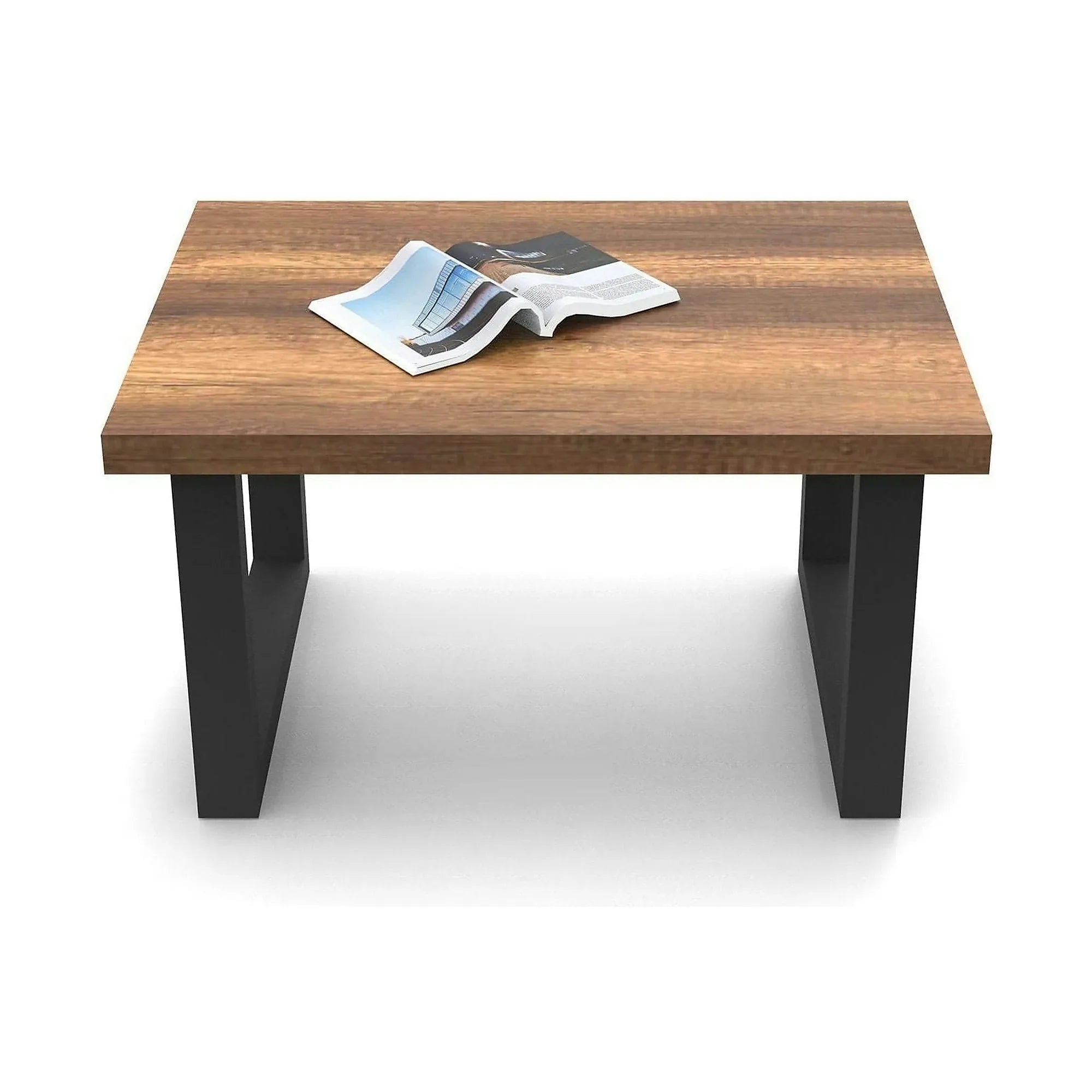 Masuta cafea MN02-BA, nuc/negru, PAL/metal, 80x60x43 cm