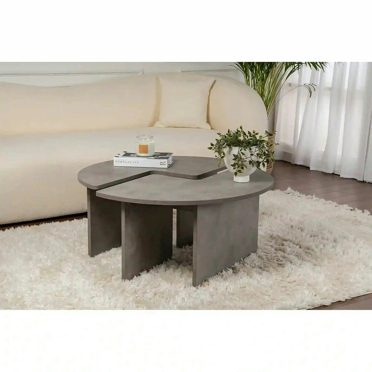 Masuta cafea MOIRA, gri beton, PAL, 90x90x41 cm