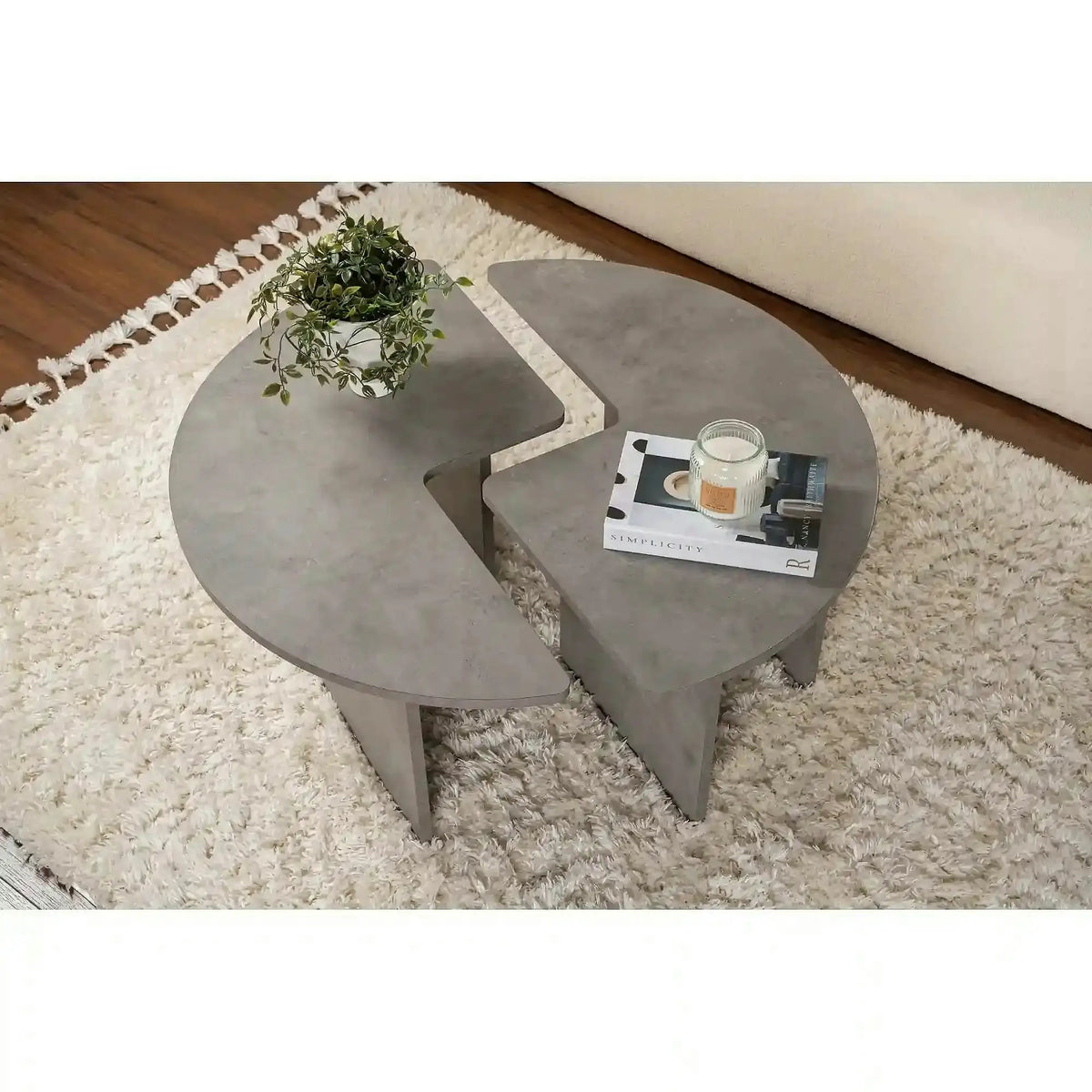 Masuta cafea MOIRA, gri beton, PAL, 90x90x41 cm