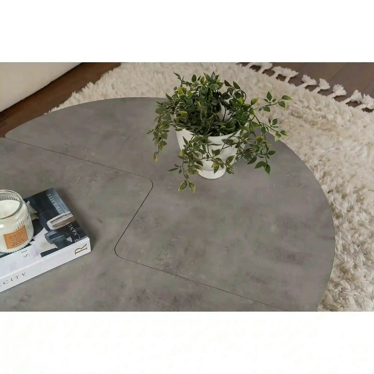 Masuta cafea MOIRA, gri beton, PAL, 90x90x41 cm