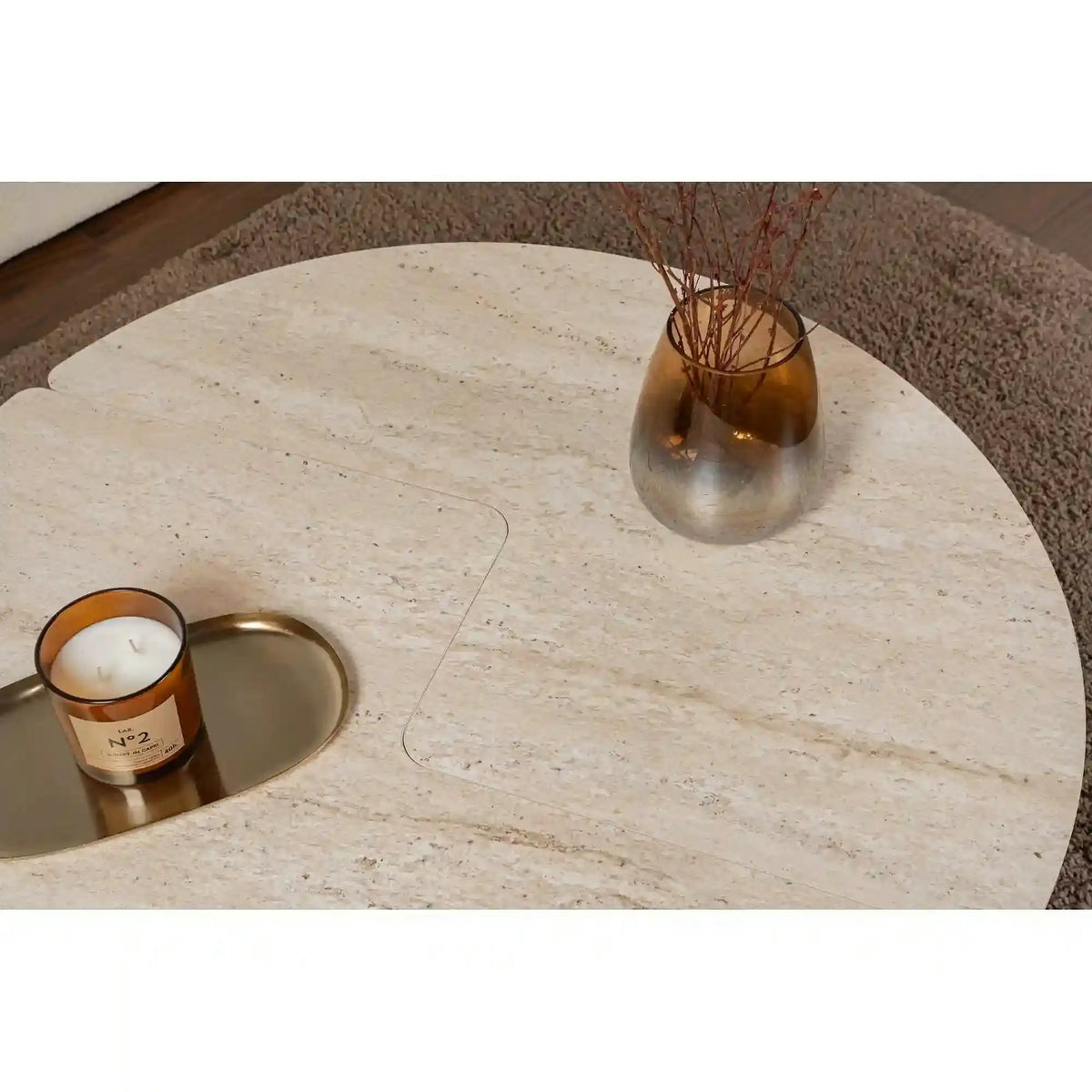 Masuta cafea MOIRA, travertin, PAL, 90x90x41 cm