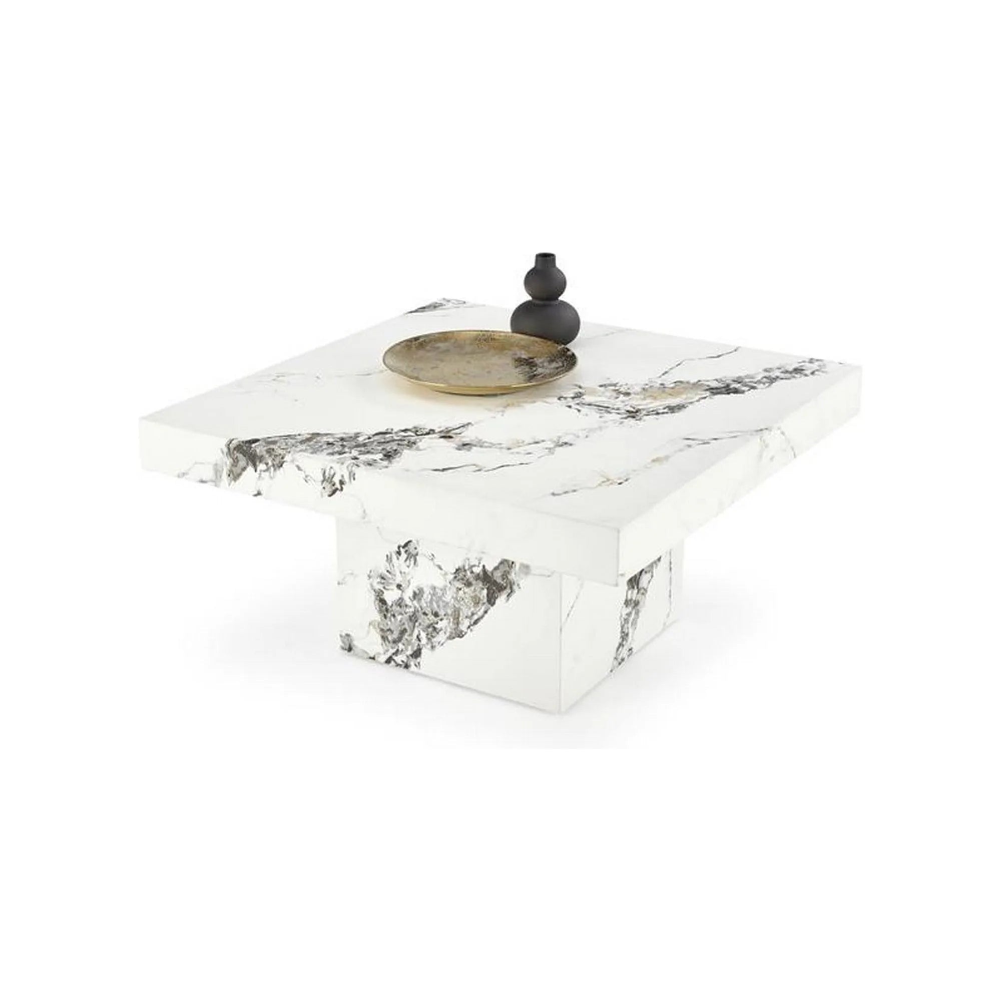 Masuta cafea MONOLIT, alb cu efect de marmura, 80x80x41 cm