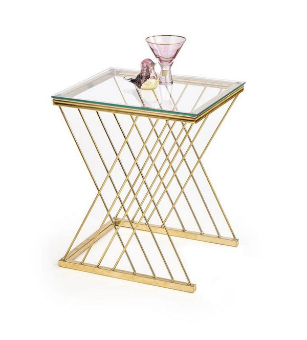 Masuta cafea NANCY, transparent/auriu, sticla/otel, 45x39x52 cm