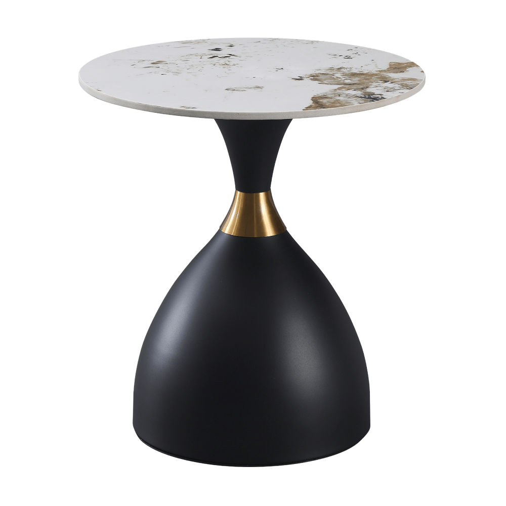 Masuta cafea ODIS, alb cu efect de marmura/negru, ceramica/otel, 50x54 cm