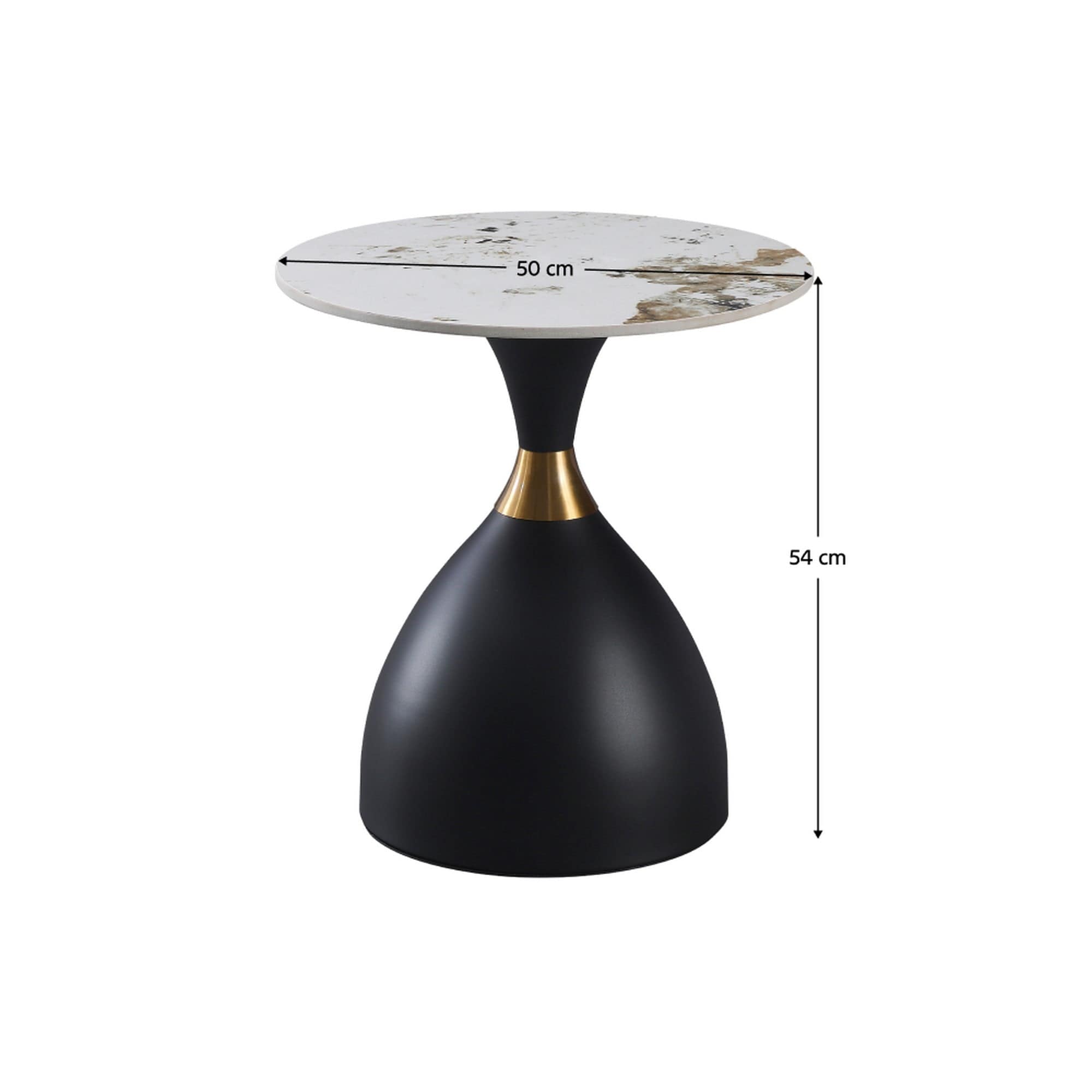 Masuta cafea ODIS, alb cu efect de marmura/negru, ceramica/otel, 50x54 cm