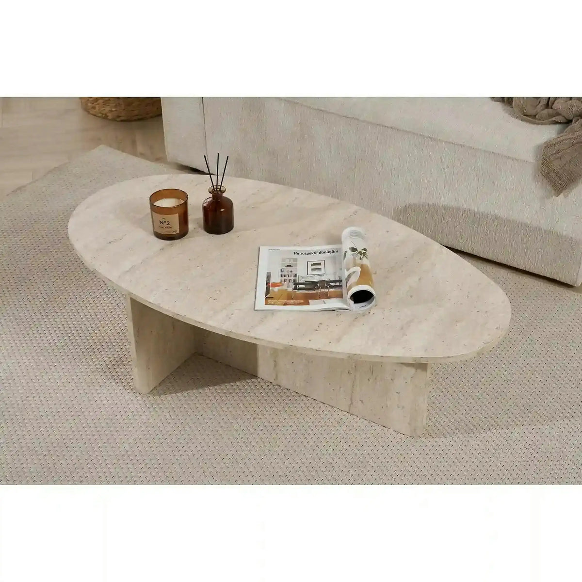 Masuta cafea ORBA, travertin, PAL, 120x65x40 cm
