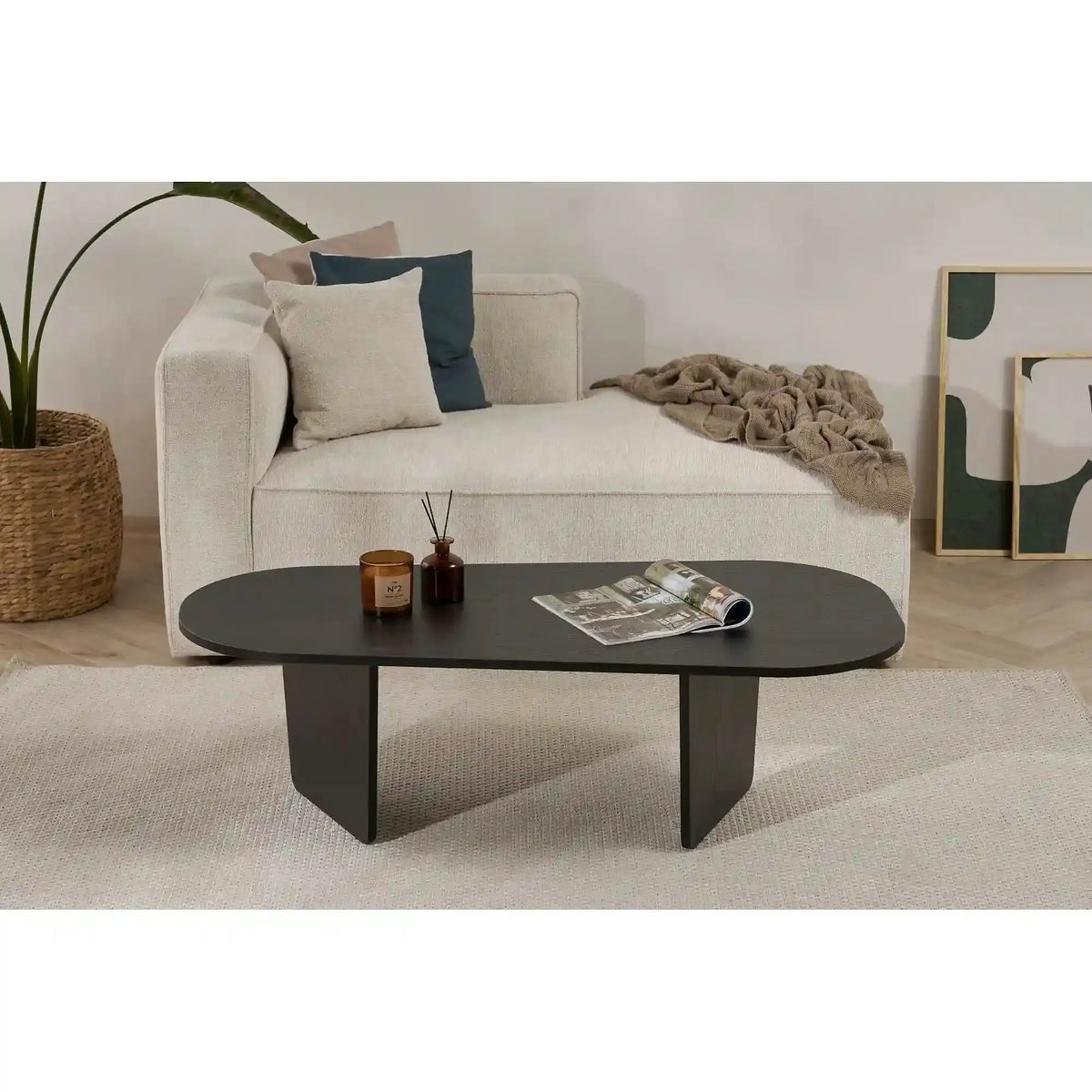 Masuta cafea OVALIS, negru, PAL, 130x65x40 cm