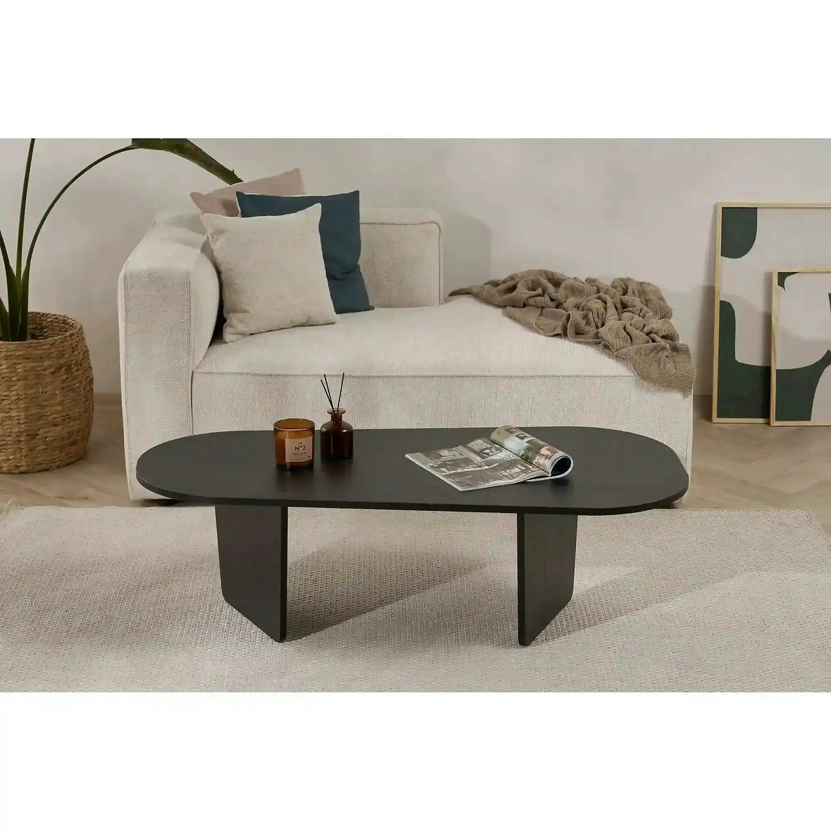 Masuta cafea OVALIS, negru, PAL, 130x65x40 cm