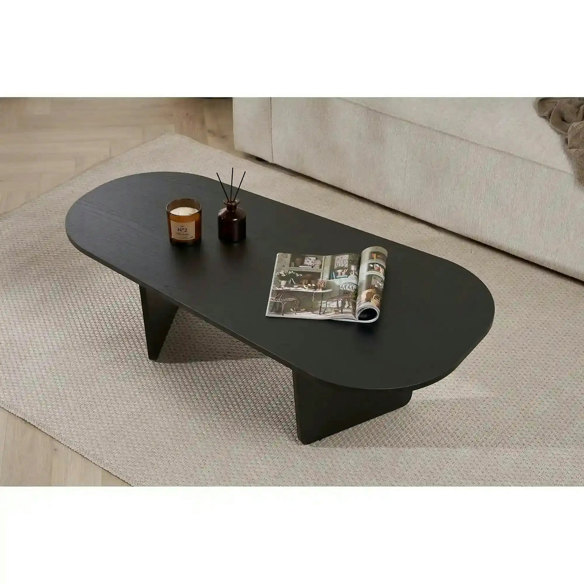 Masuta cafea OVALIS, negru, PAL, 130x65x40 cm