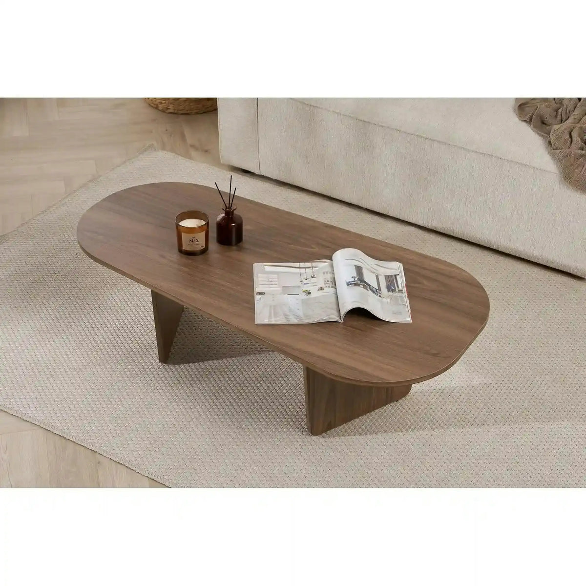 Masuta cafea OVALIS, nuc, PAL, 130x65x40 cm